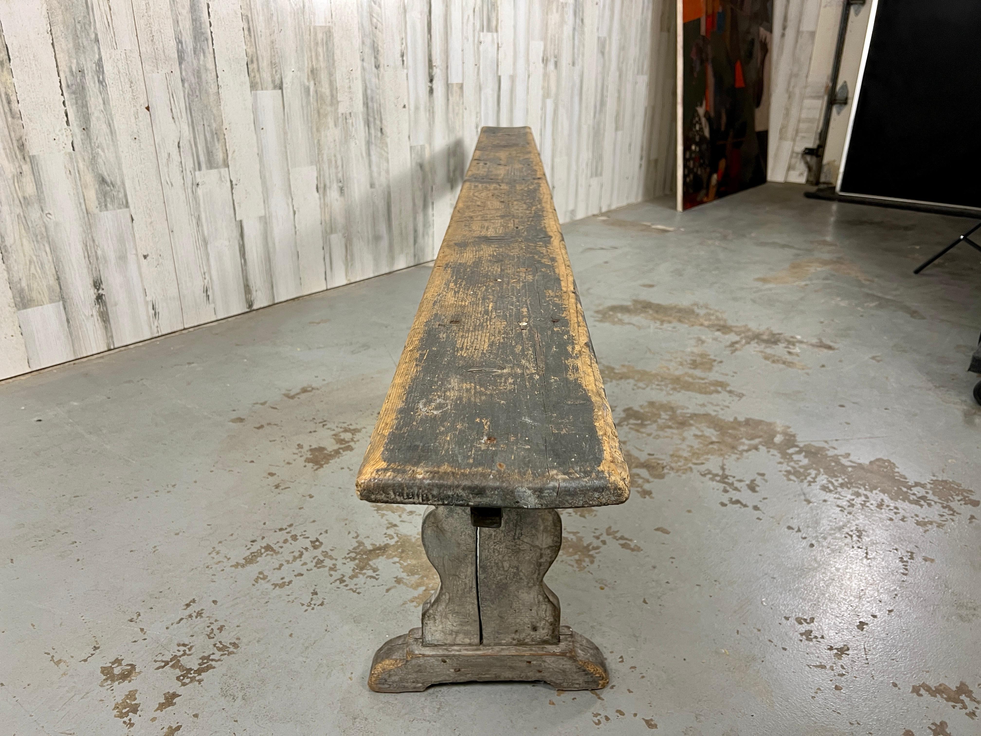 Rustic Country Bench with Faded Gray Paint  In Good Condition For Sale In Denton, TX