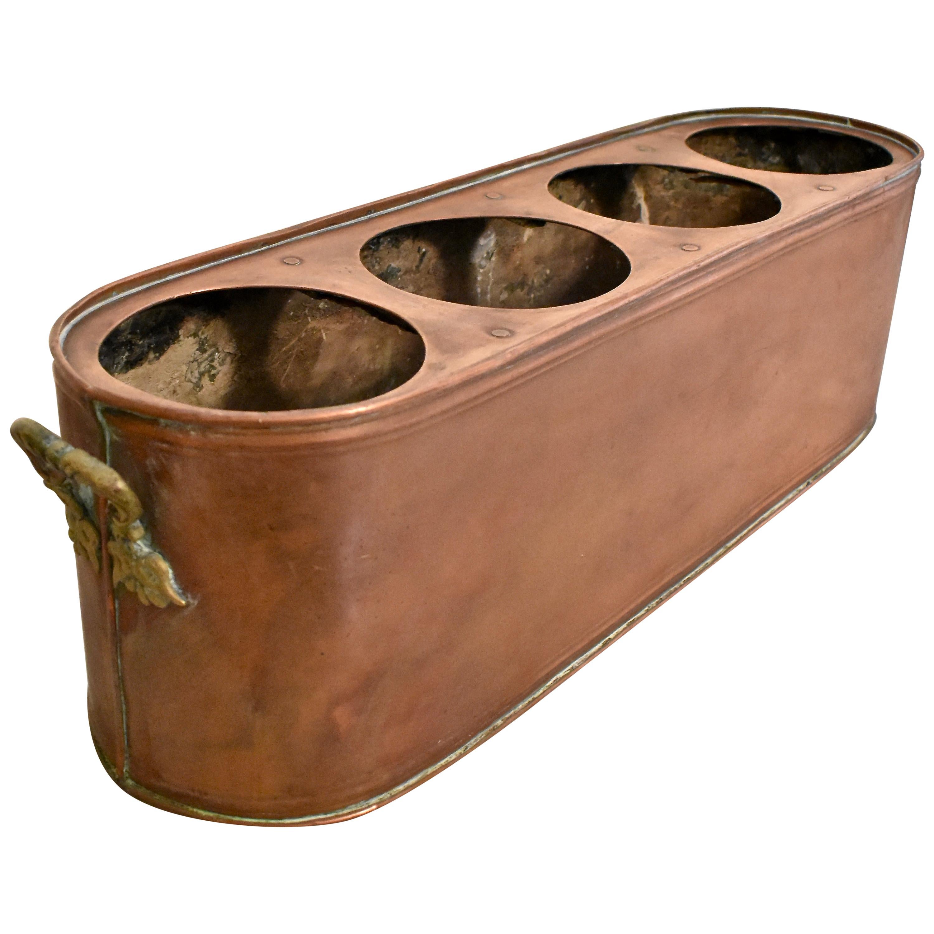 Rustic Country French Copper & Brass Handled Potted Plant Jardinière, circa 1900