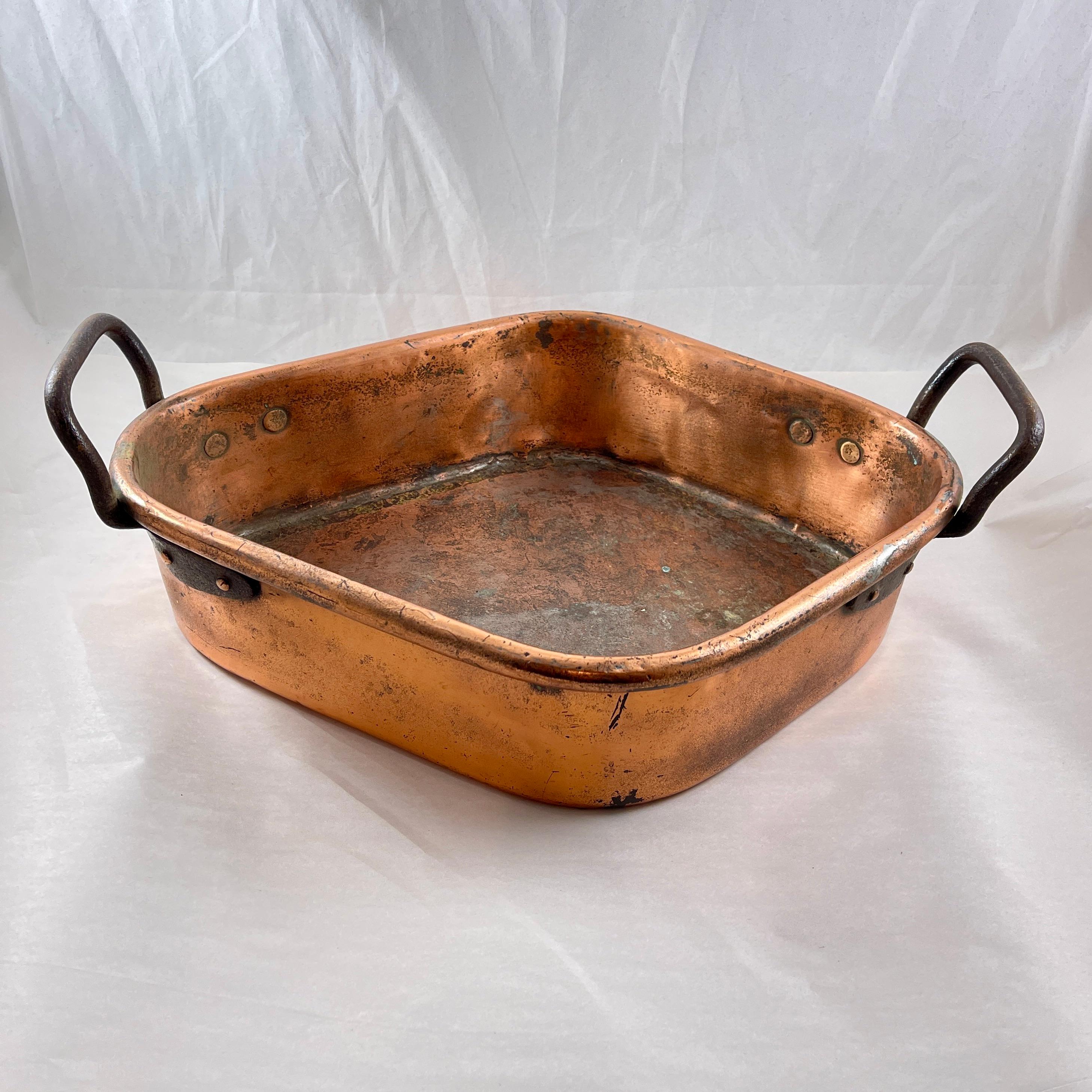 French Provincial Rustic Country French Copper & Iron Handled Turbotiere Fish Poacher, c. 1850 For Sale