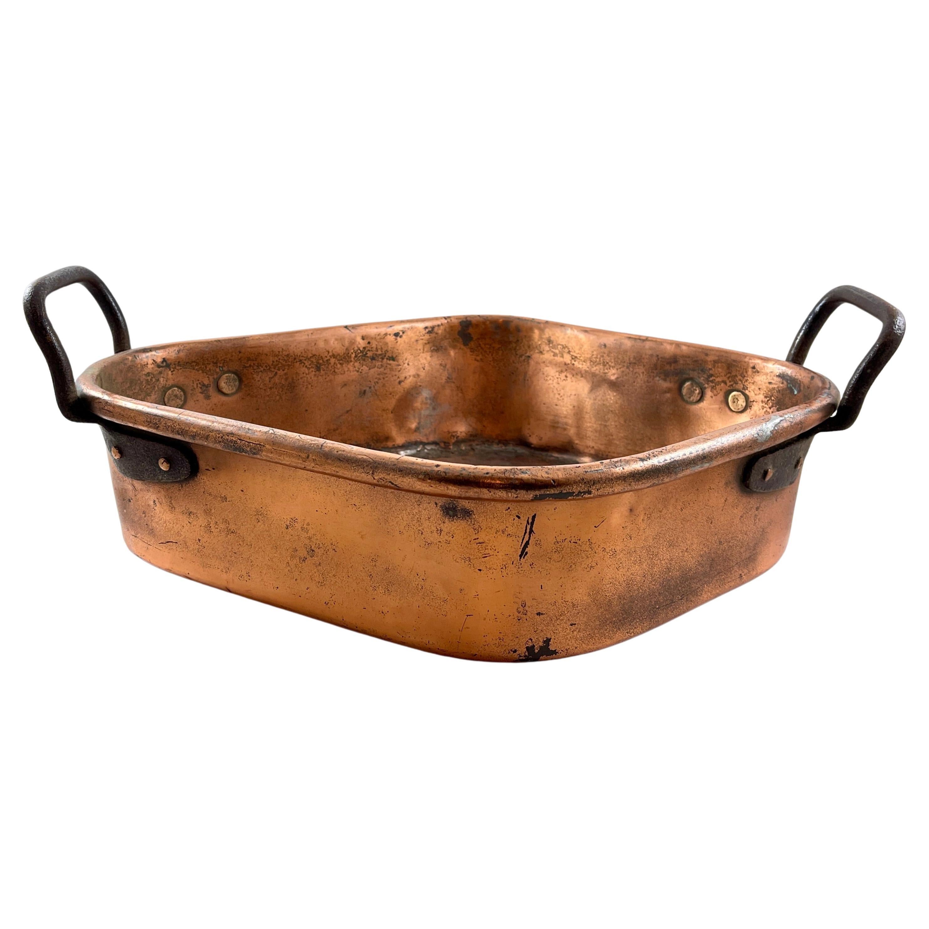 Rustic Country French Copper & Iron Handled Turbotiere Fish Poacher, c. 1850 For Sale