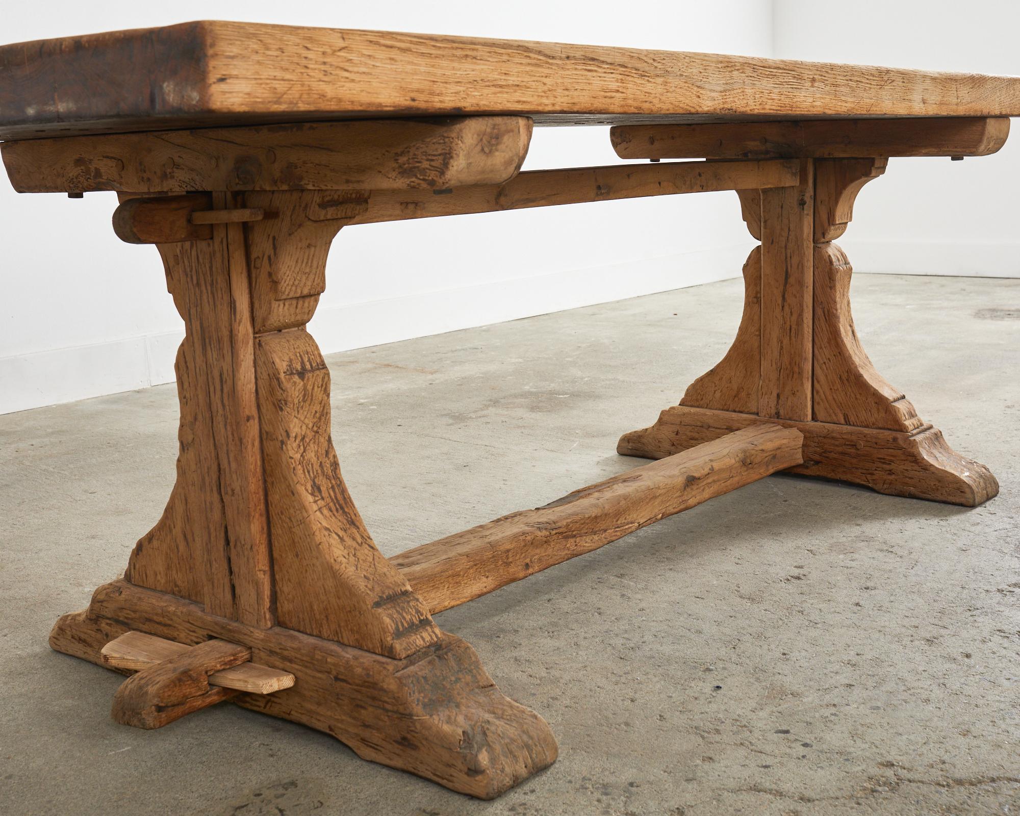 Rustic Country French Farmhouse Bleached Oak Trestle Dining Table 9