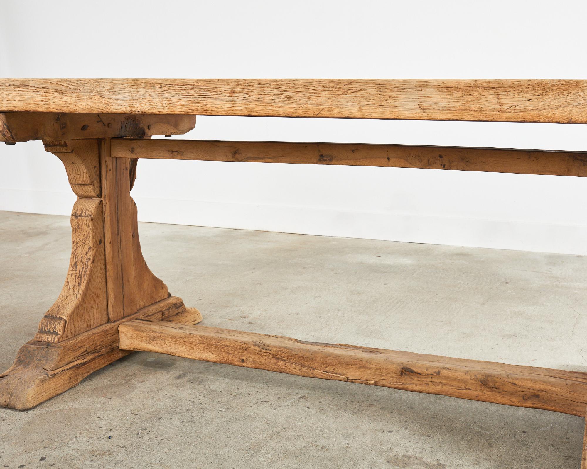 Rustic Country French Farmhouse Bleached Oak Trestle Dining Table 13