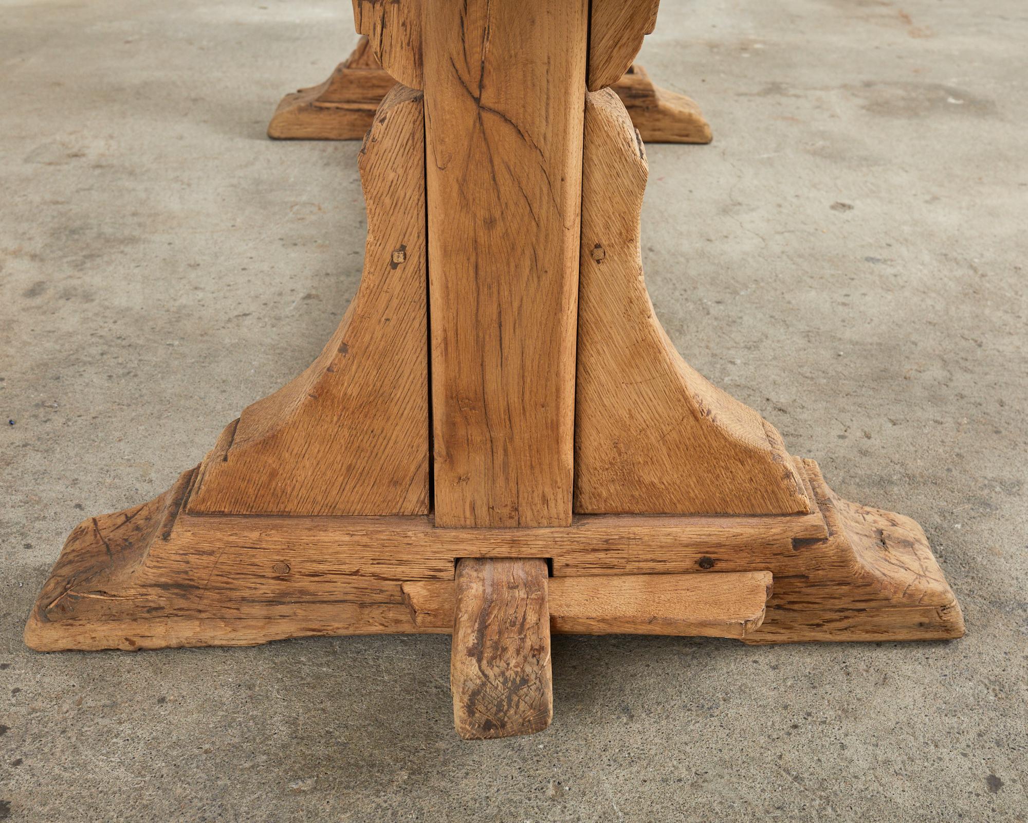 Rustic Country French Farmhouse Bleached Oak Trestle Dining Table 14