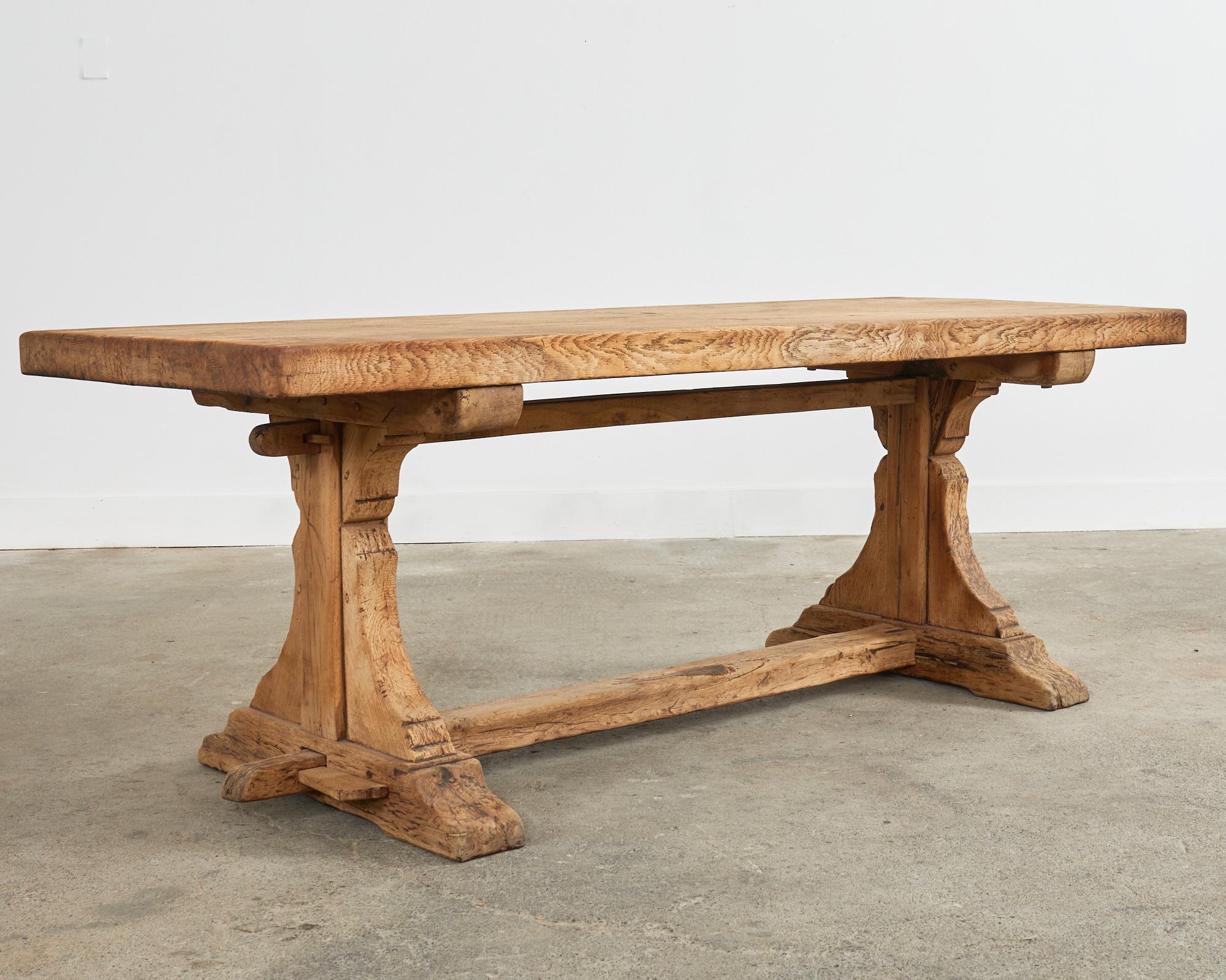 Rustic Country French Farmhouse Bleached Oak Trestle Dining Table 15