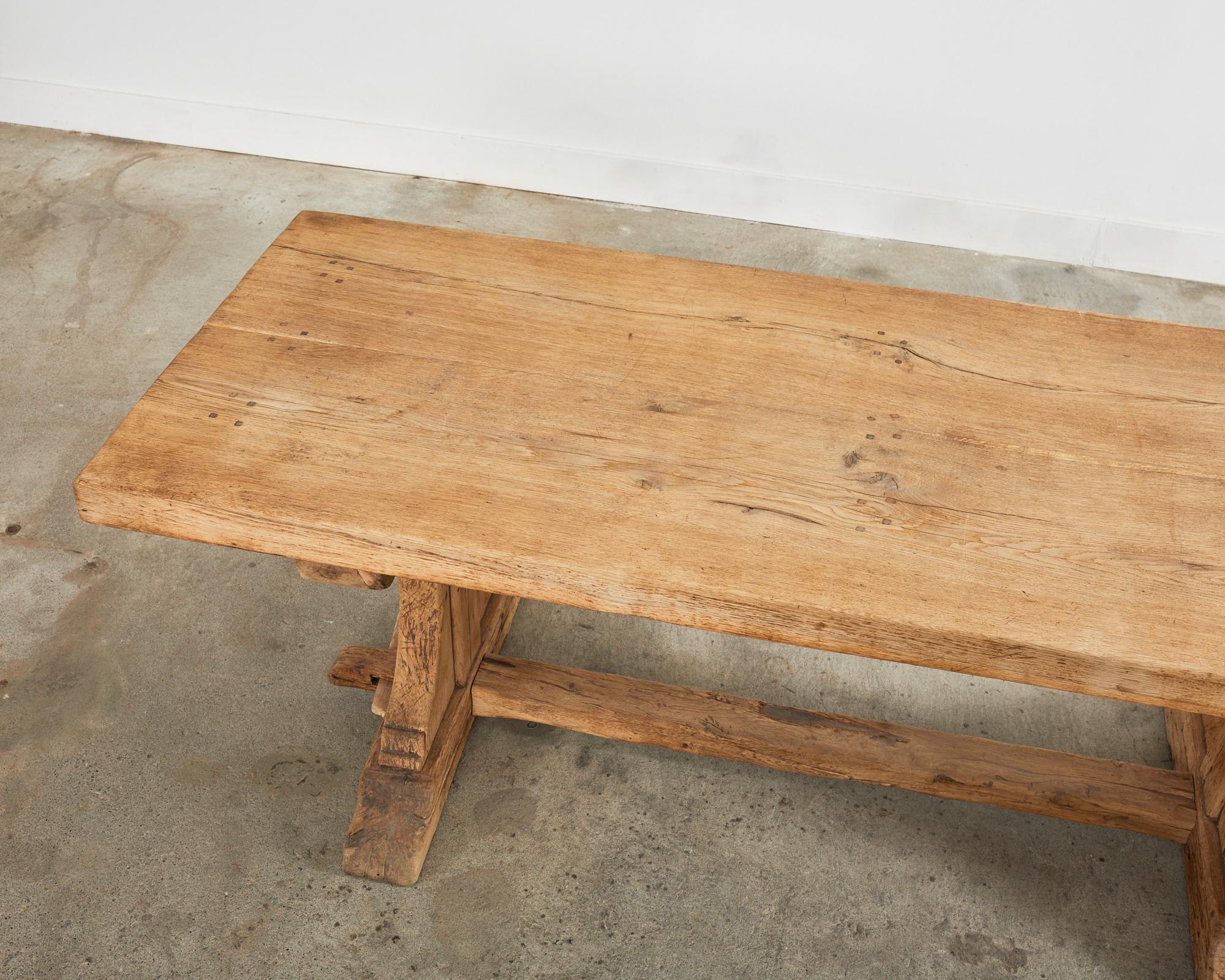 Rustic Country French Farmhouse Bleached Oak Trestle Dining Table 1