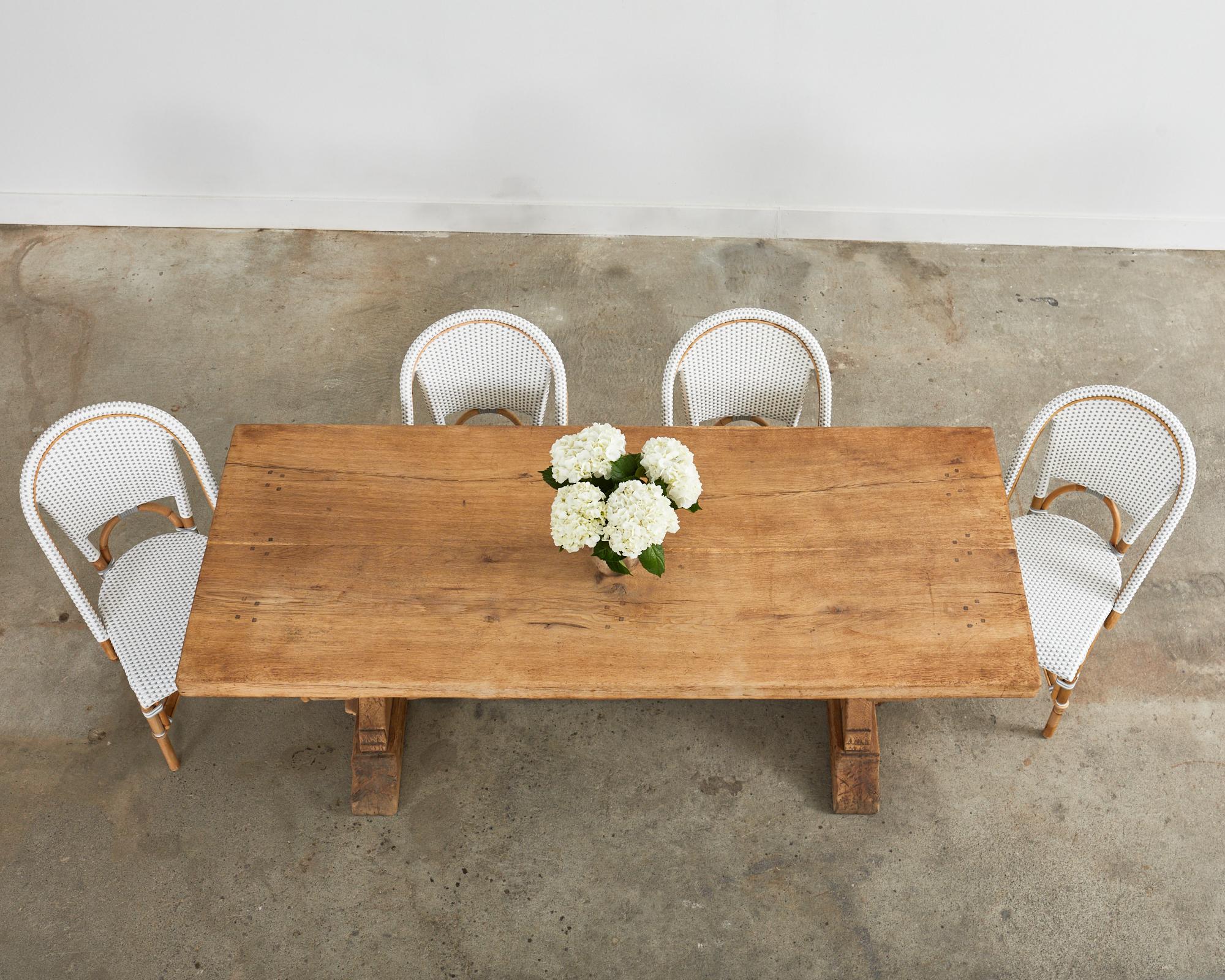 Rustic Country French Farmhouse Bleached Oak Trestle Dining Table 3