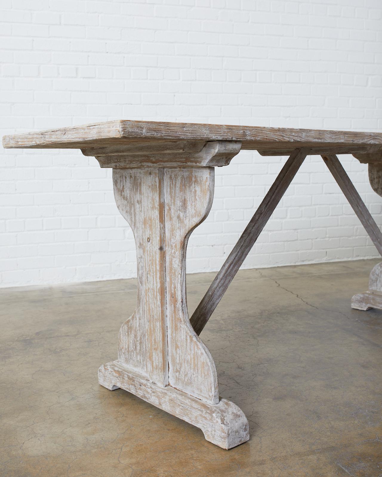 Rustic Country French Painted Pine Farmhouse Trestle Table 9