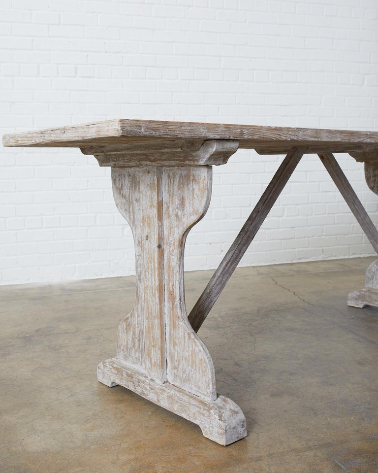 Rustic Country French Painted Pine Farmhouse Trestle Table at 1stDibs