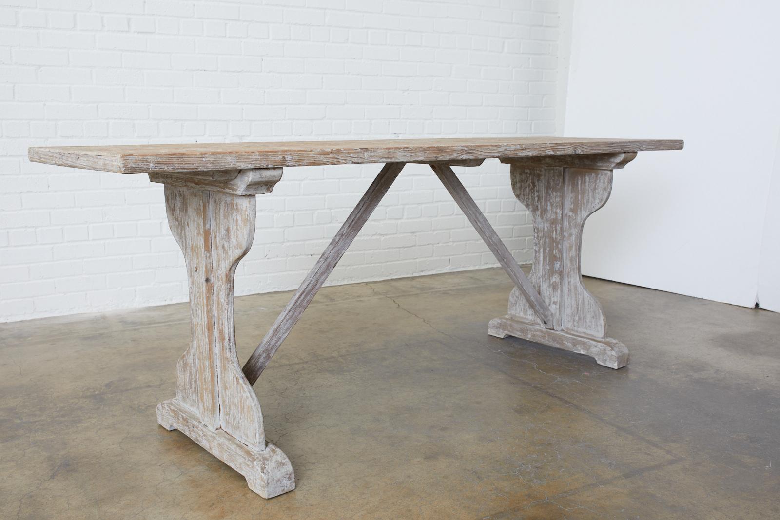 Rustic Country French Painted Pine Farmhouse Trestle Table 10