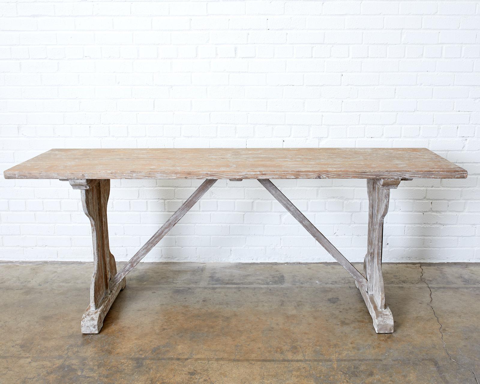 Rustic Country French Painted Pine Farmhouse Trestle Table 11