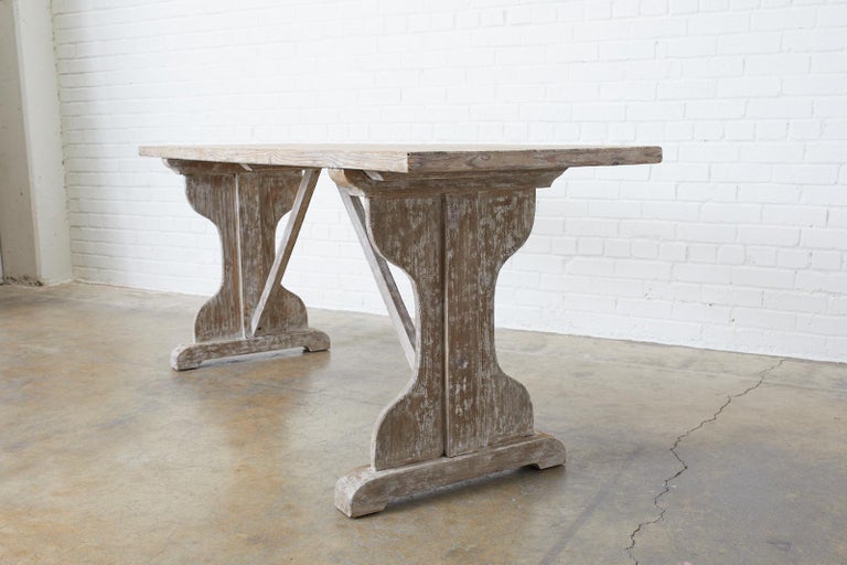 Rustic Country French Painted Pine Farmhouse Trestle Table at 1stDibs