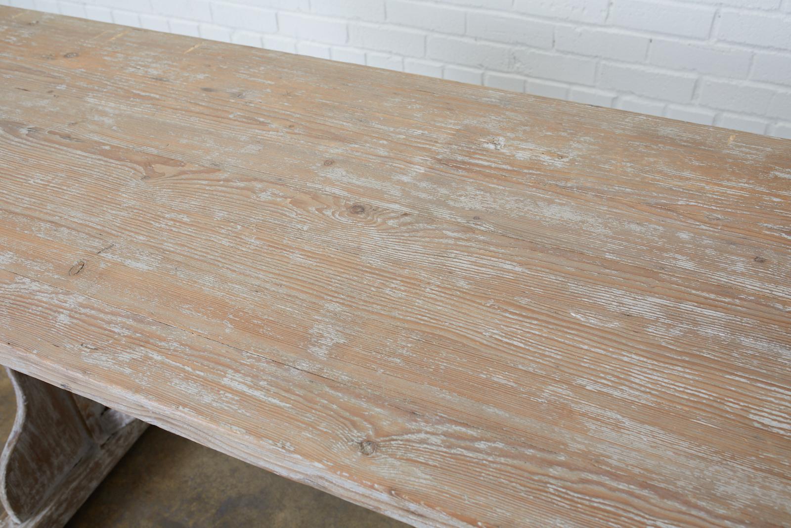 20th Century Rustic Country French Painted Pine Farmhouse Trestle Table