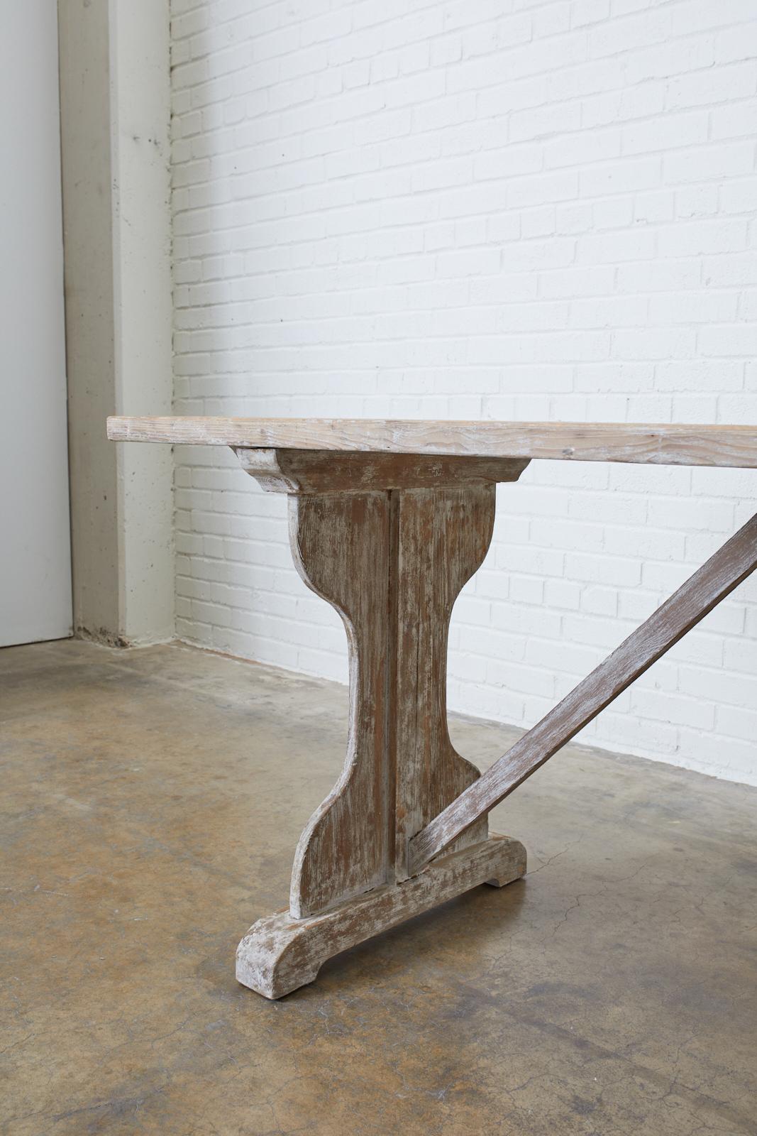 Rustic Country French Painted Pine Farmhouse Trestle Table 3