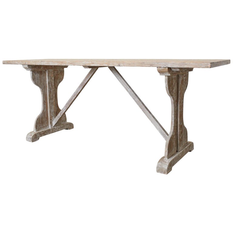 Rustic Country French Painted Pine Farmhouse Trestle Table at 1stDibs
