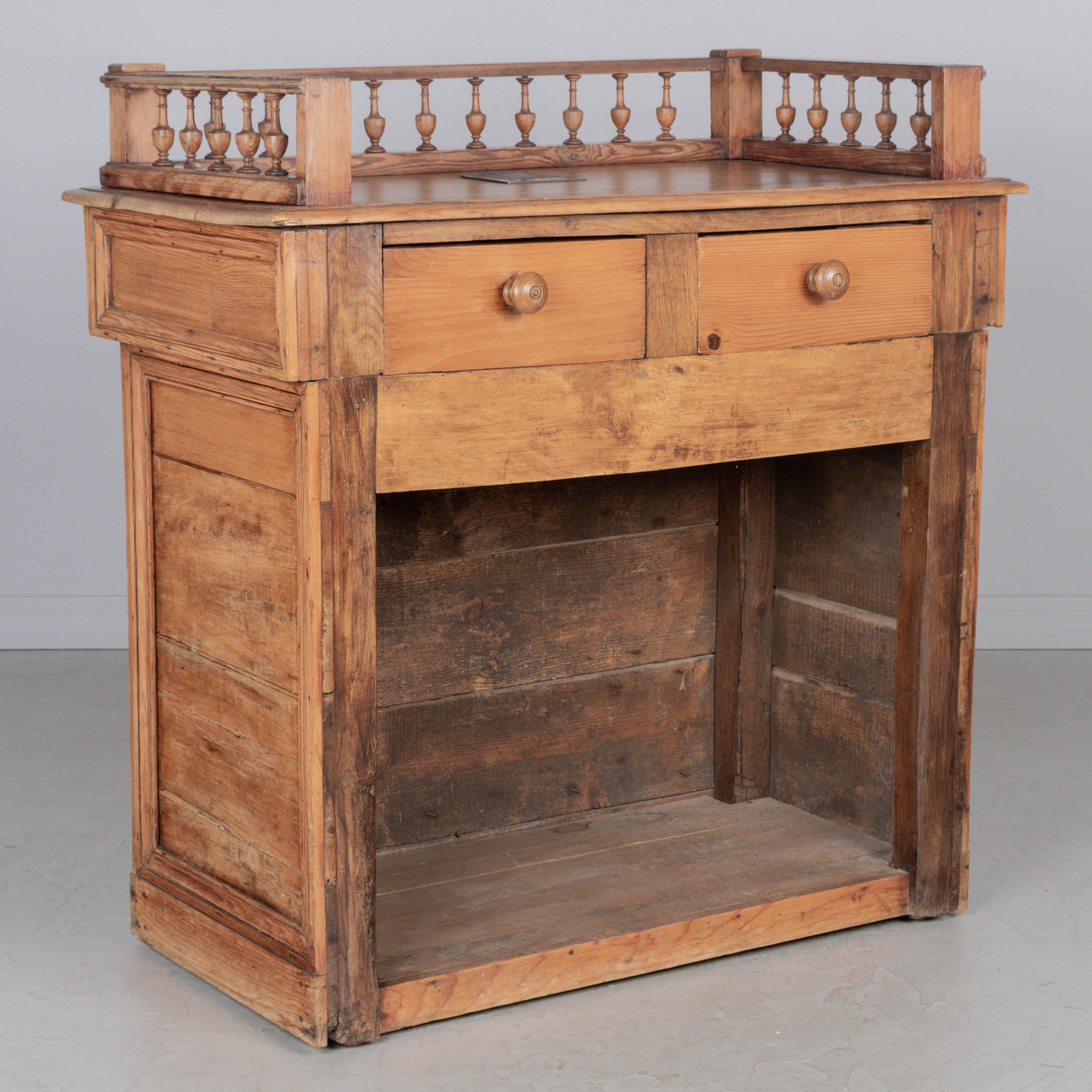 20th Century Rustic Country French Pine Counter Cabinet For Sale
