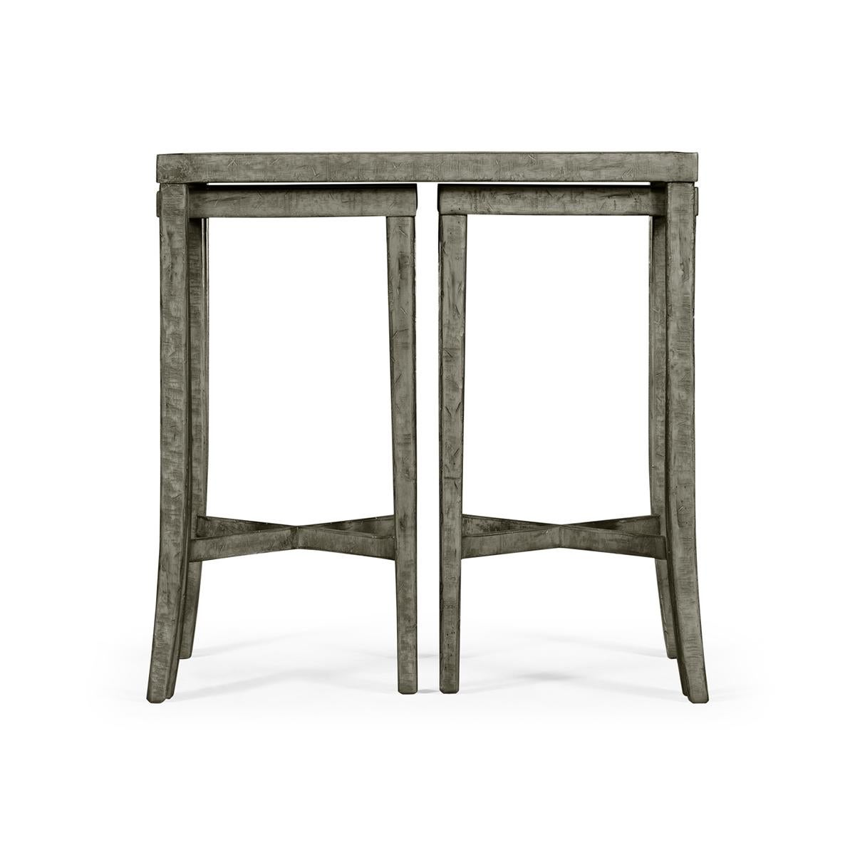 Vietnamese Rustic Country Nesting Tables, Dark Grey For Sale