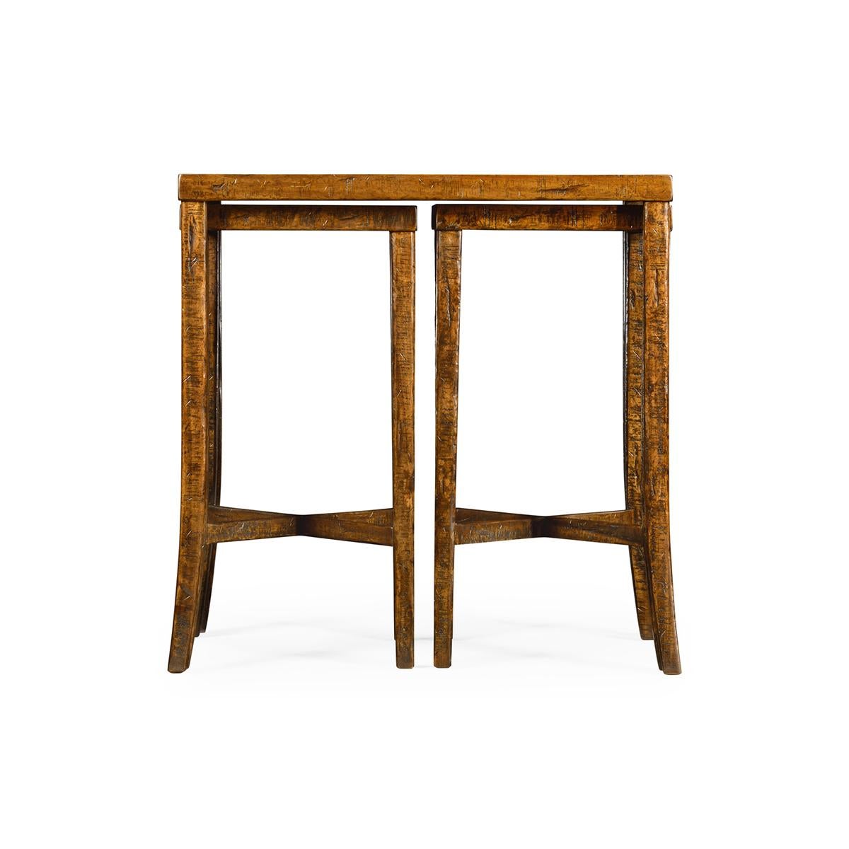 Vietnamese Rustic Country Nesting Tables, Walnut Finish For Sale