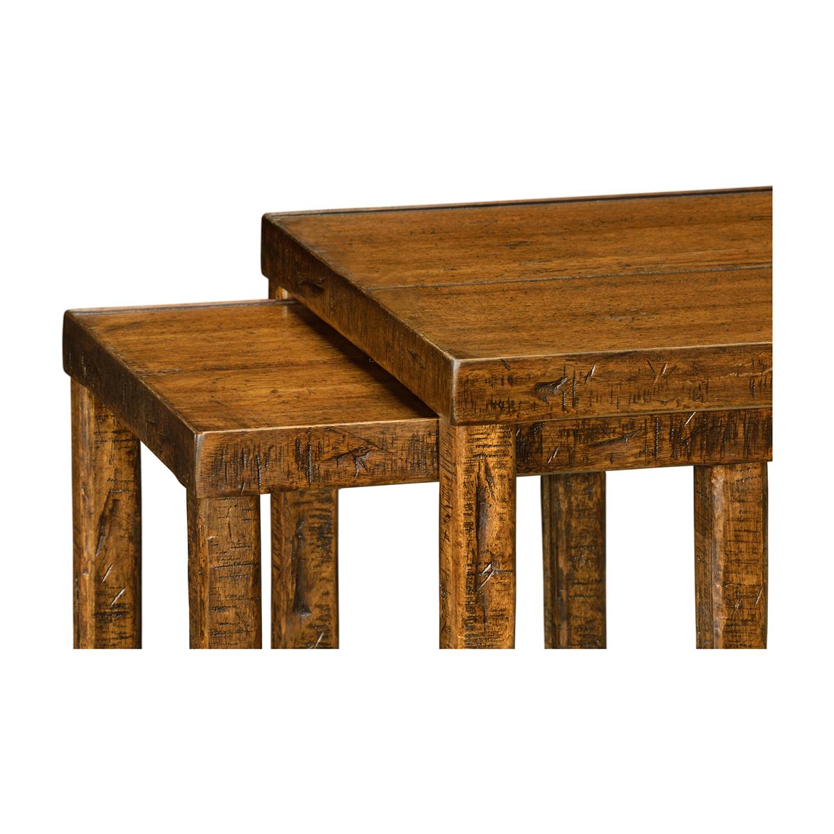 Rustic Country Nesting Tables, Walnut Finish In New Condition For Sale In Westwood, NJ