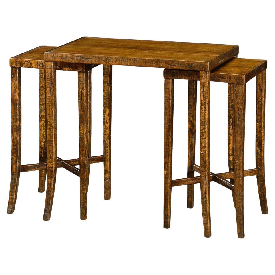 Rustic Country Nesting Tables, Walnut Finish For Sale