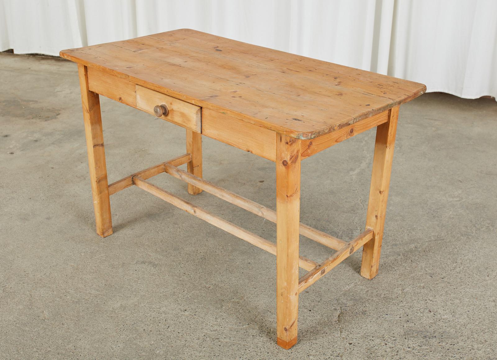 Rustic Country Pine Farmhouse Desk or Writing Table In Distressed Condition For Sale In Rio Vista, CA