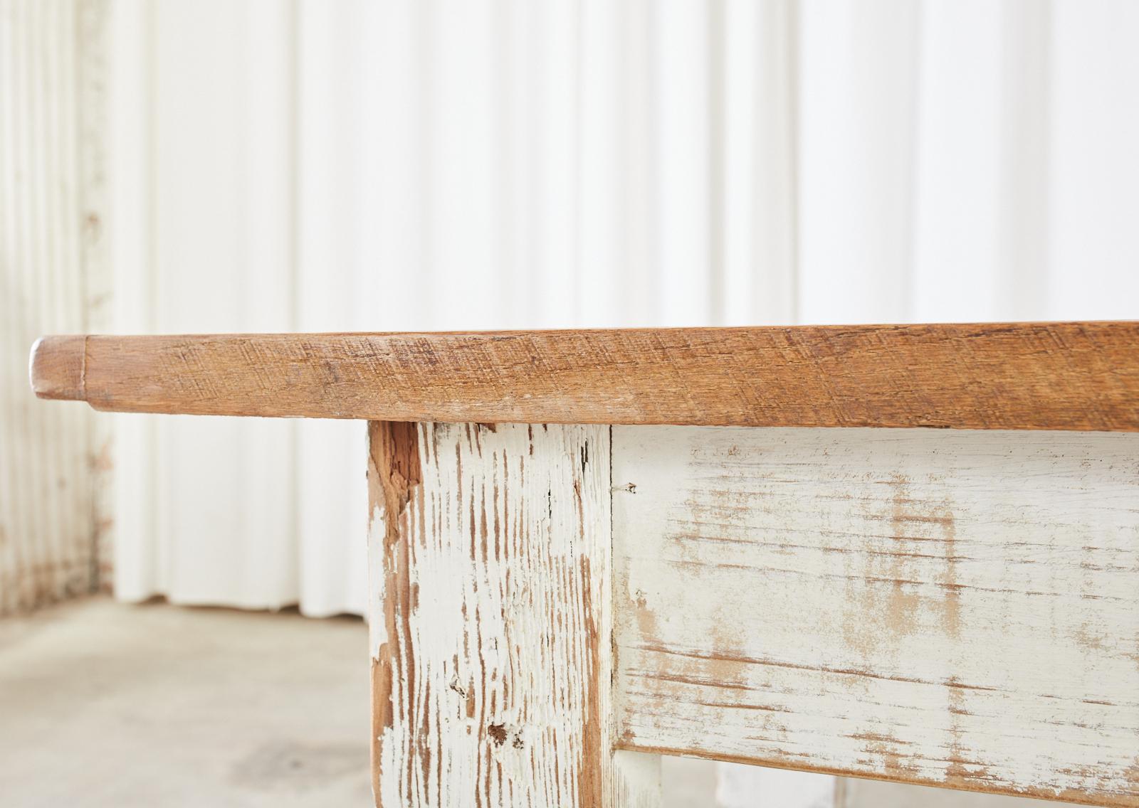 Rustic Country Reclaimed Painted Pine Farmhouse Dining Table For Sale 2