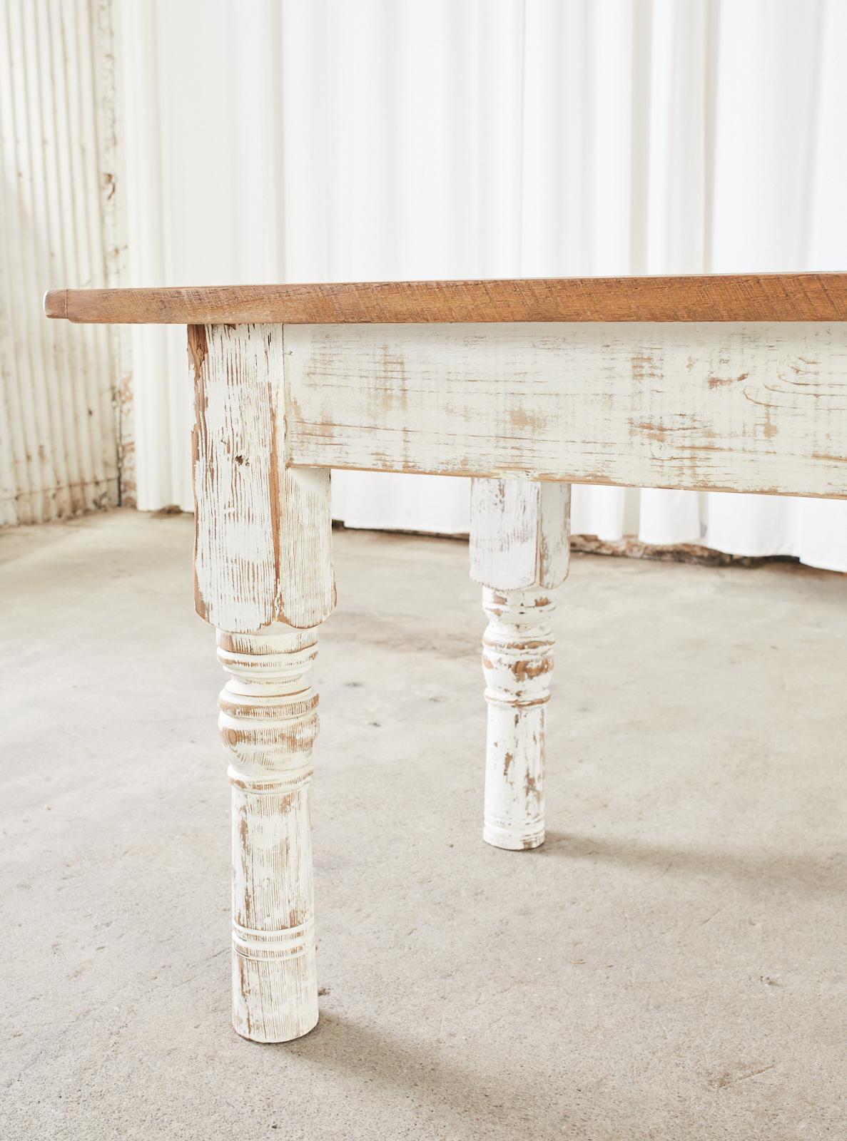 Rustic Country Reclaimed Painted Pine Farmhouse Dining Table For Sale 3