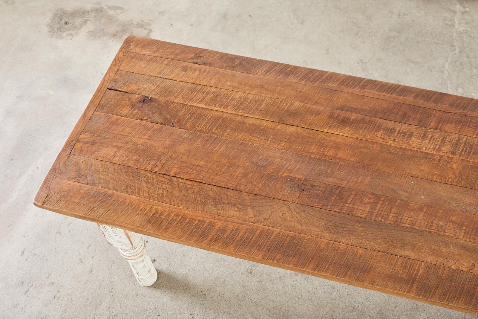 Rustic Country Reclaimed Painted Pine Farmhouse Dining Table For Sale 6