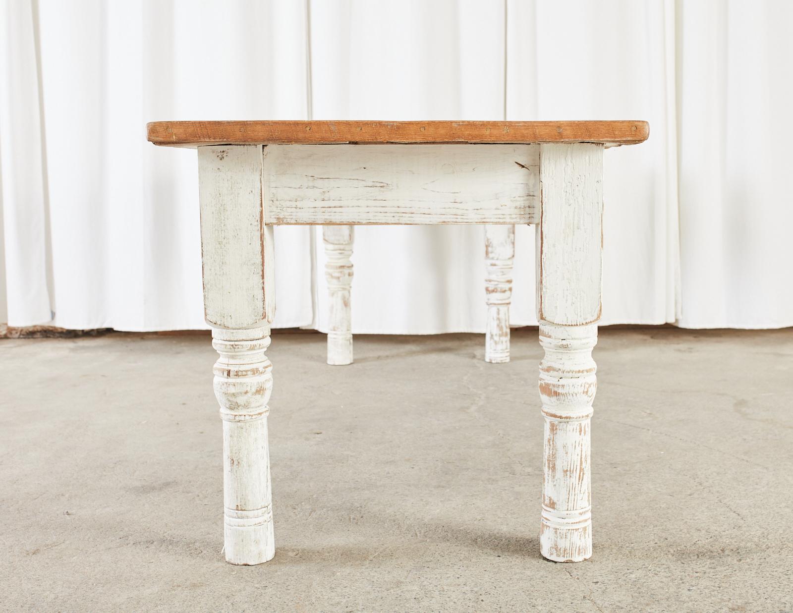 American Rustic Country Reclaimed Painted Pine Farmhouse Dining Table For Sale