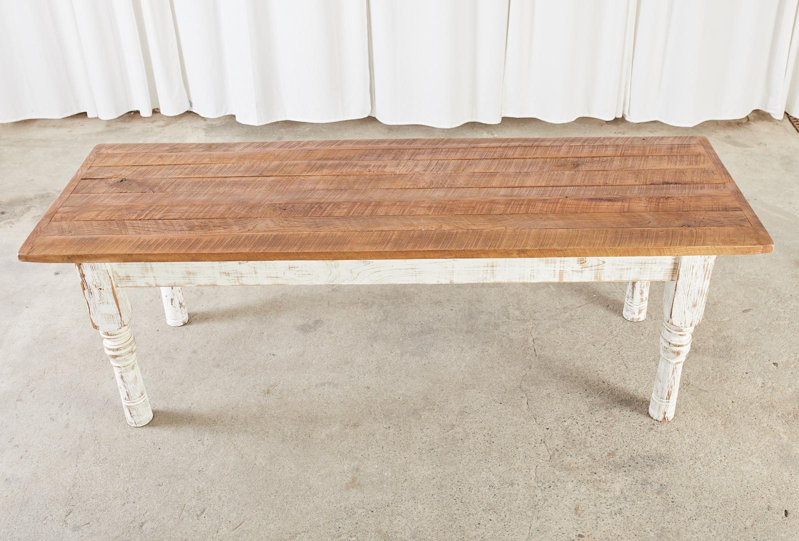 Rustic Country Reclaimed Painted Pine Farmhouse Dining Table In Good Condition For Sale In Rio Vista, CA