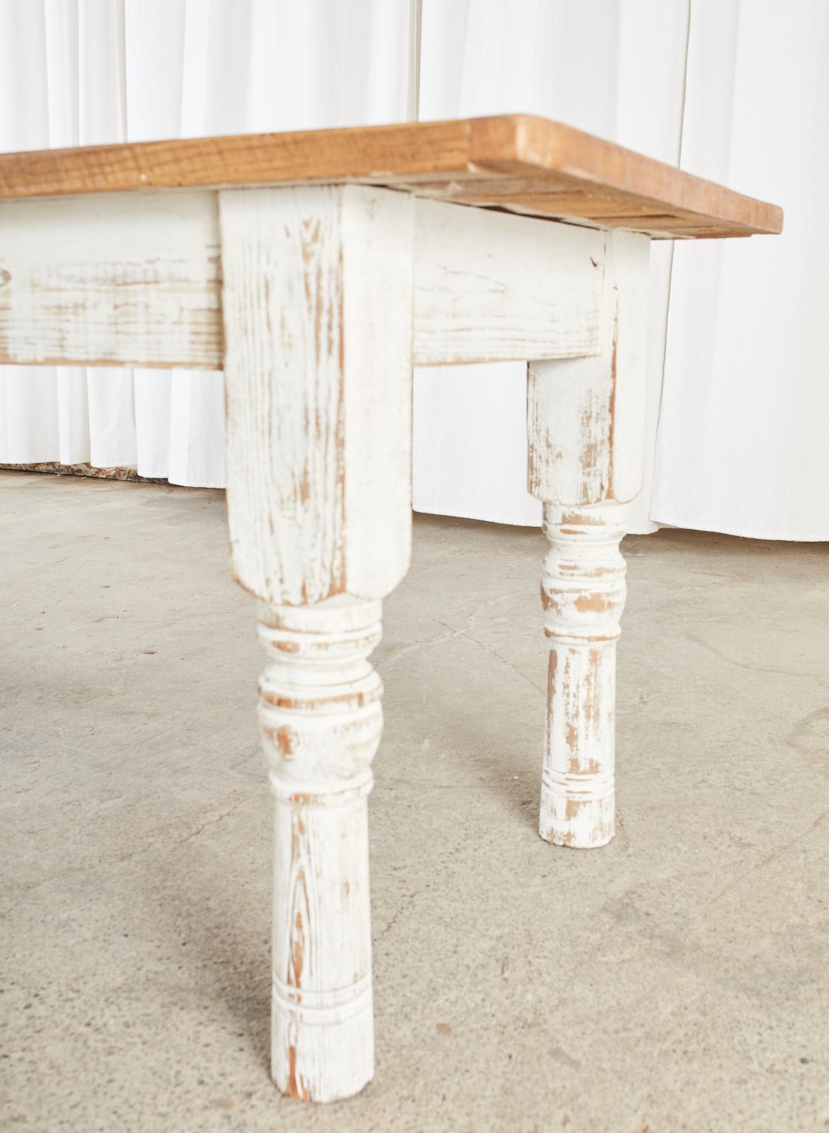 20th Century Rustic Country Reclaimed Painted Pine Farmhouse Dining Table For Sale