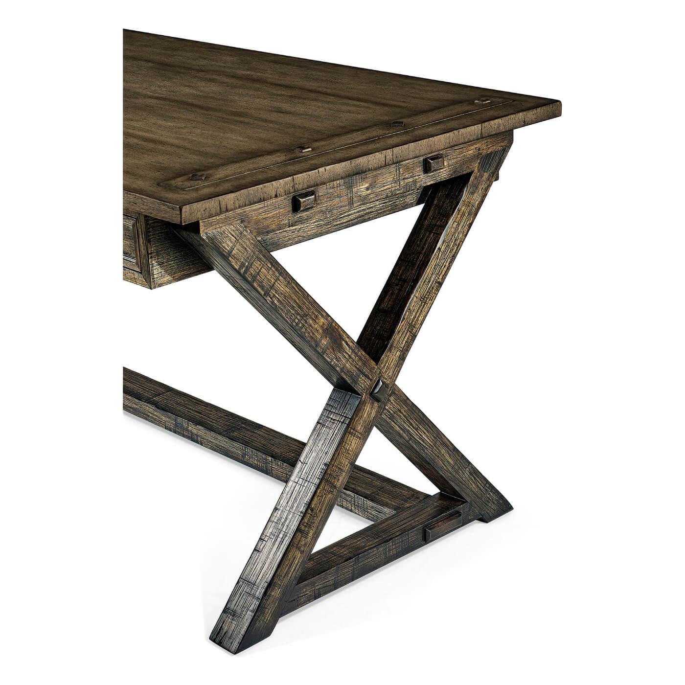 Vietnamese Rustic Country Walnut Desk, Driftwood Finish For Sale