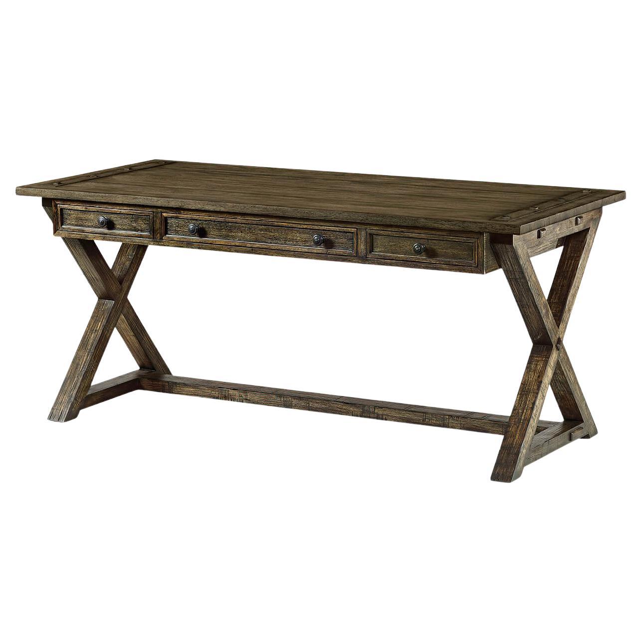 Rustic Country Walnut Desk, Driftwood Finish For Sale