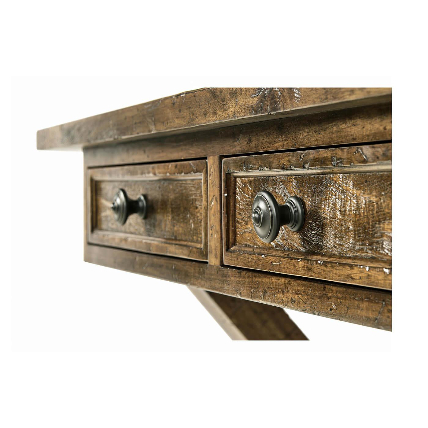 Vietnamese Rustic Country Walnut Desk, Light Driftwood Finish For Sale
