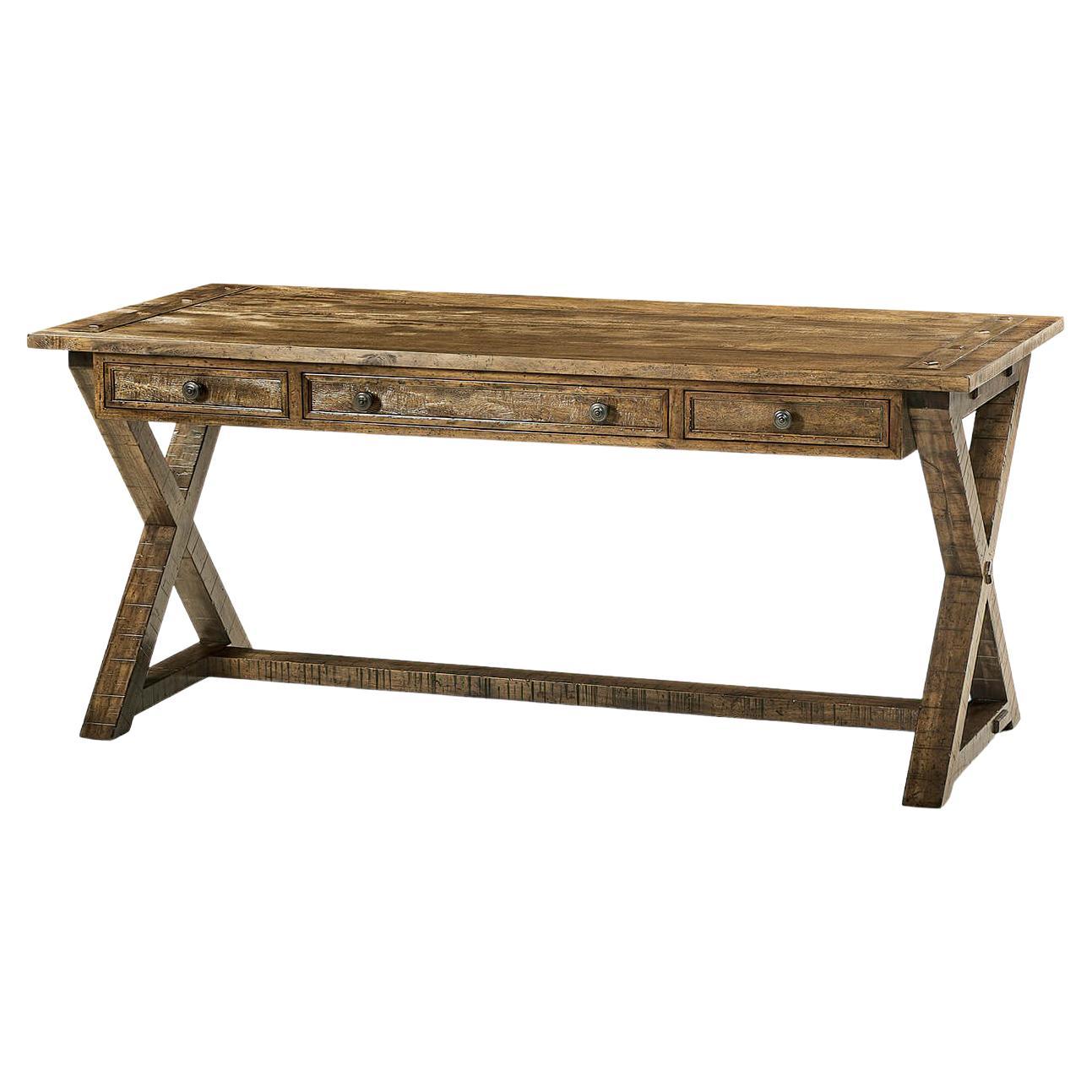 Rustic Country Walnut Desk, Light Driftwood Finish For Sale