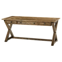Rustikaler Schreibtisch aus Nussbaumholz im Landhausstil, helles Driftwood-Finish