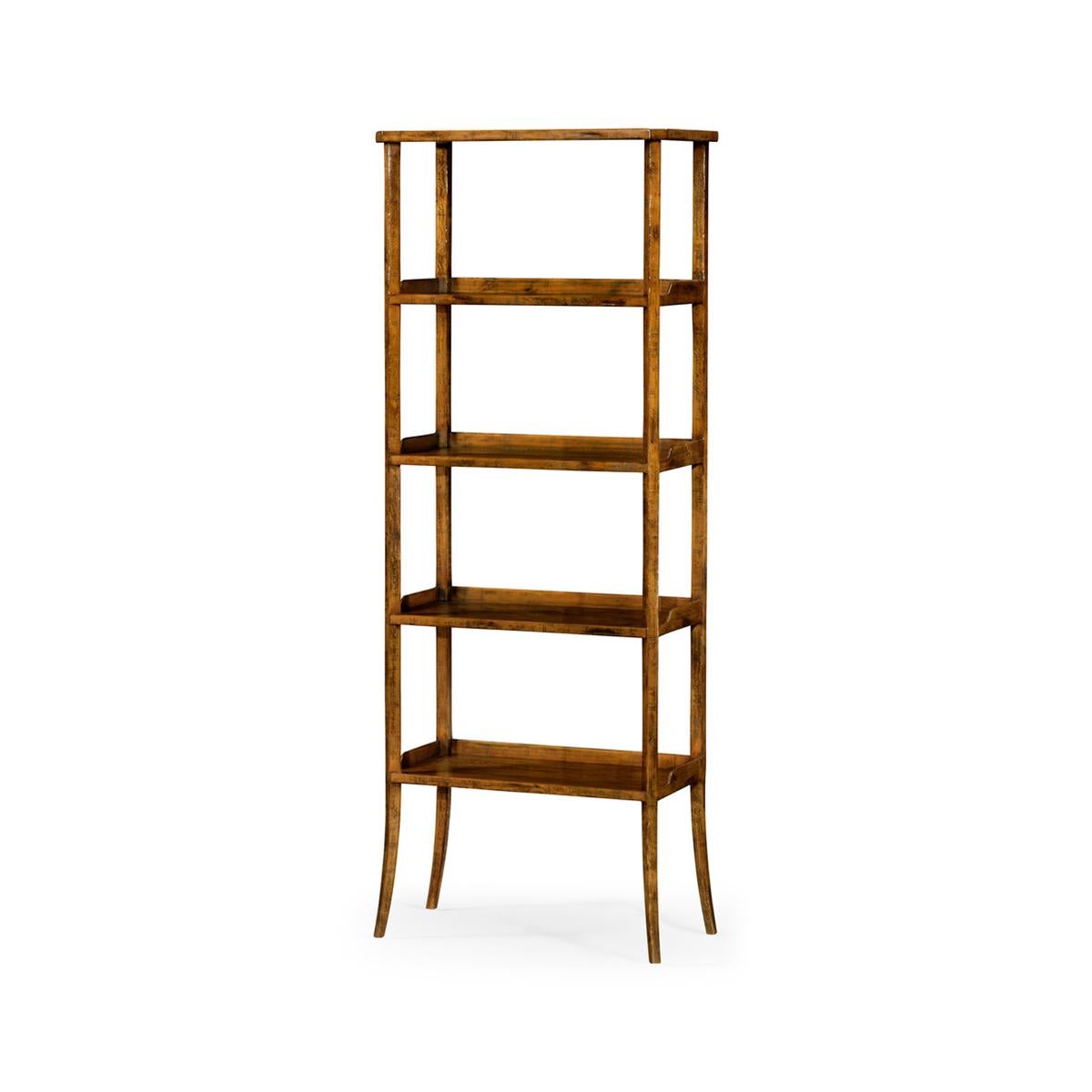 Rustic Country Walnut Etagere, a solid country-style four-tier etagere with wooden galleries, in an antiqued rustic finish.

Dimensions: 30.5
