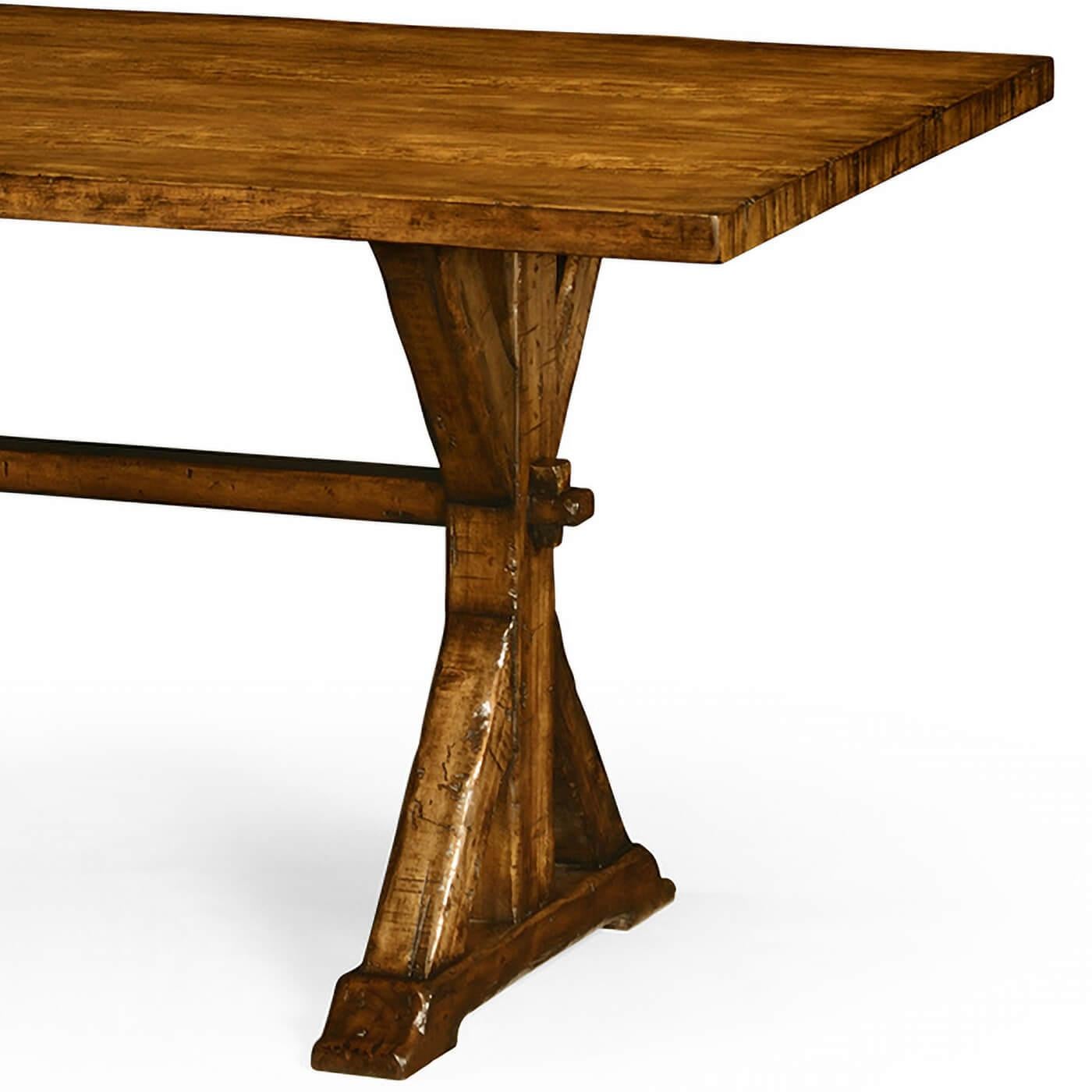 Vietnamese Rustic Country Walnut Refectory Dining Table For Sale