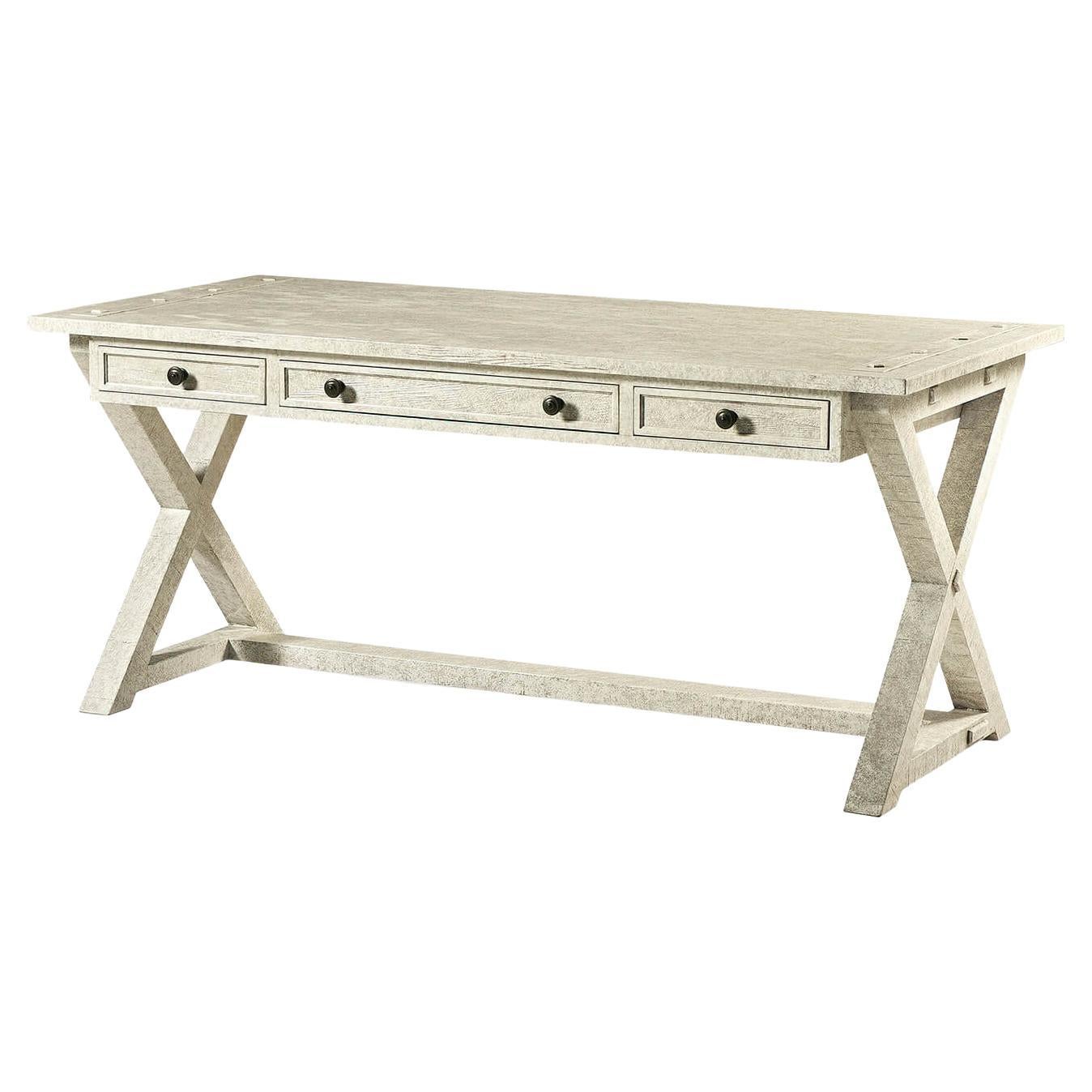 Rustic Country Whitewash Desk For Sale