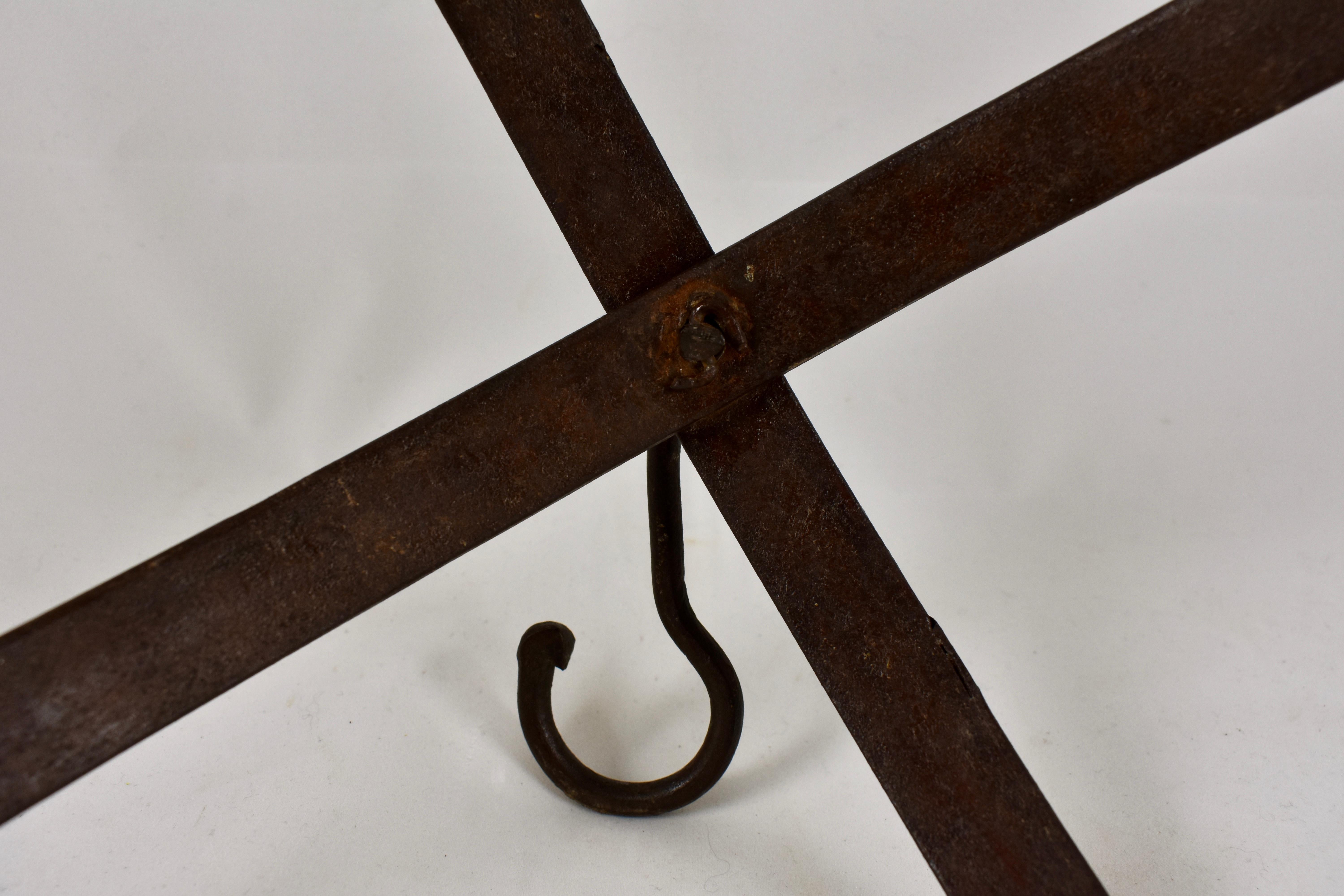 Metalwork Rustic Crown Form 19th Century Wrought Iron Hanging Butchers Rack, Pot Rack