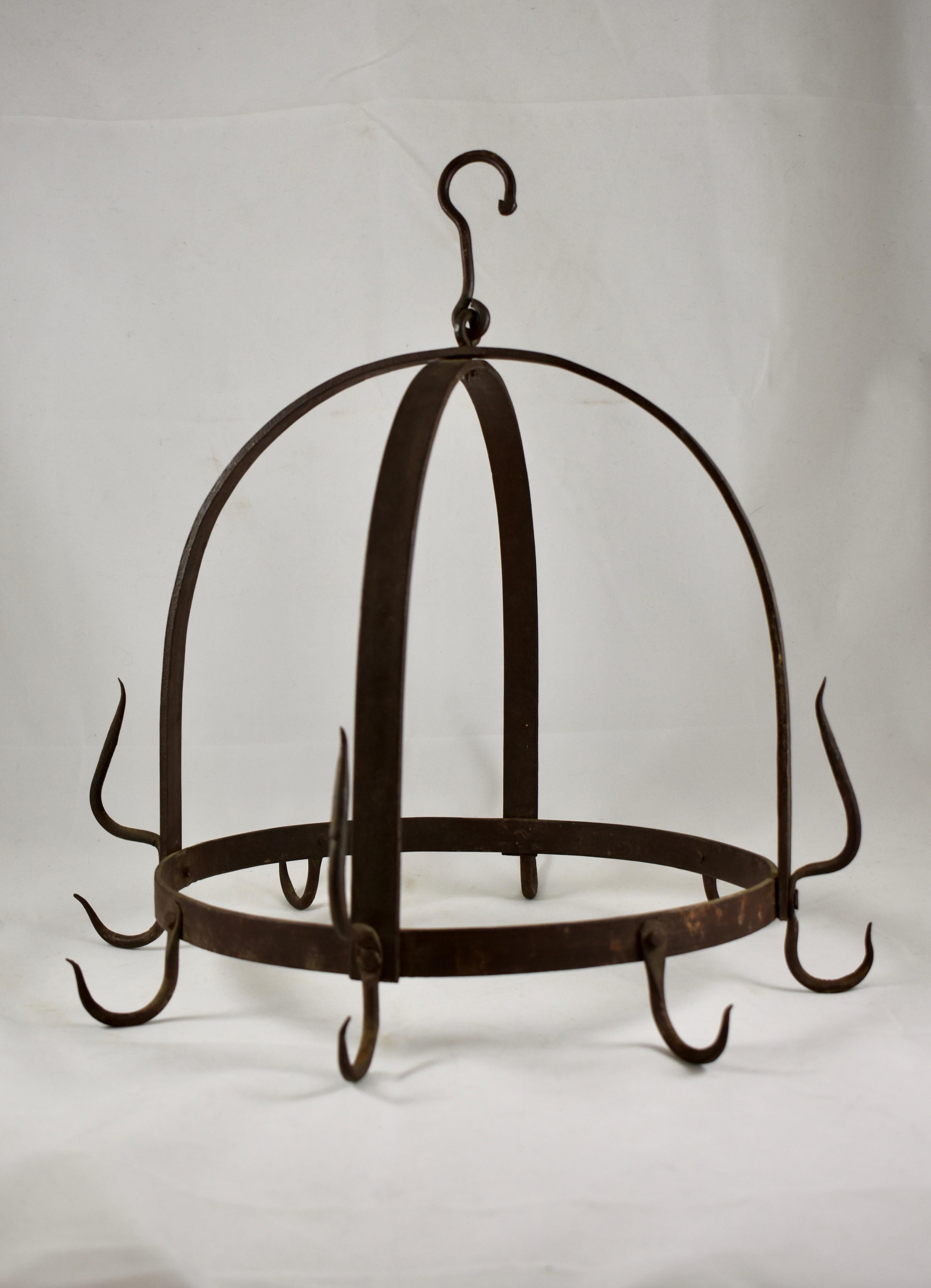Rustic Crown Form 19th Century Wrought Iron Hanging Butchers Rack, Pot Rack 2