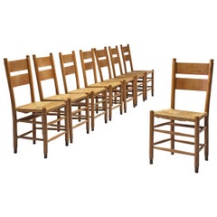 Vintage Rustic Danish Chairs in Rush and Oak