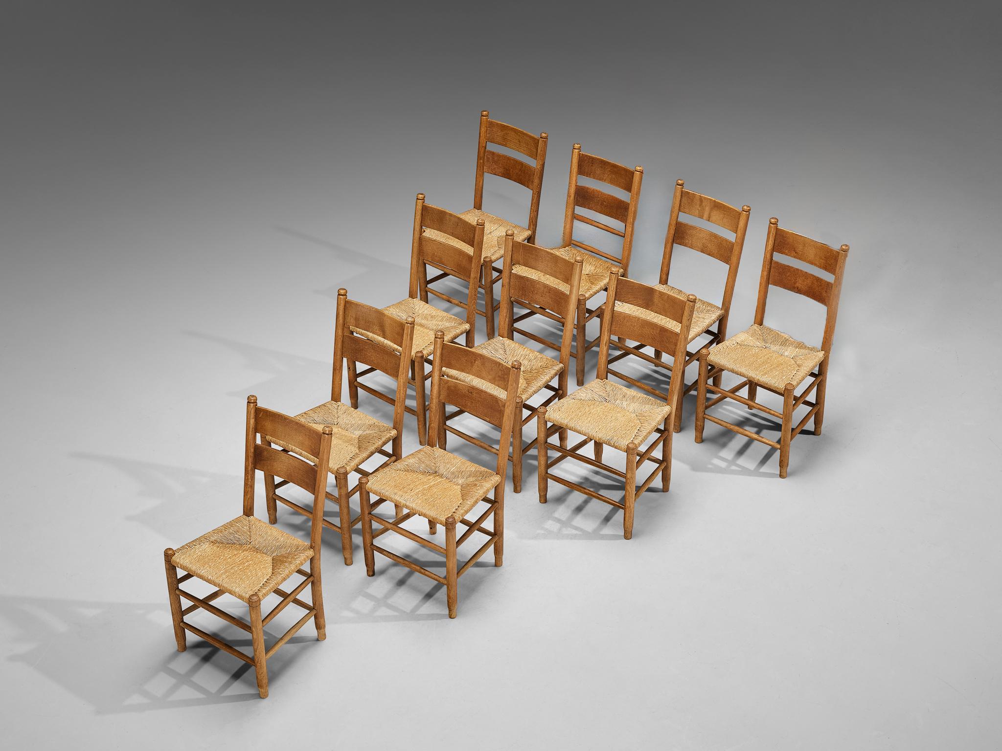 Scandinavo moderno Sedie rustiche danesi in paglia e Oak in vendita