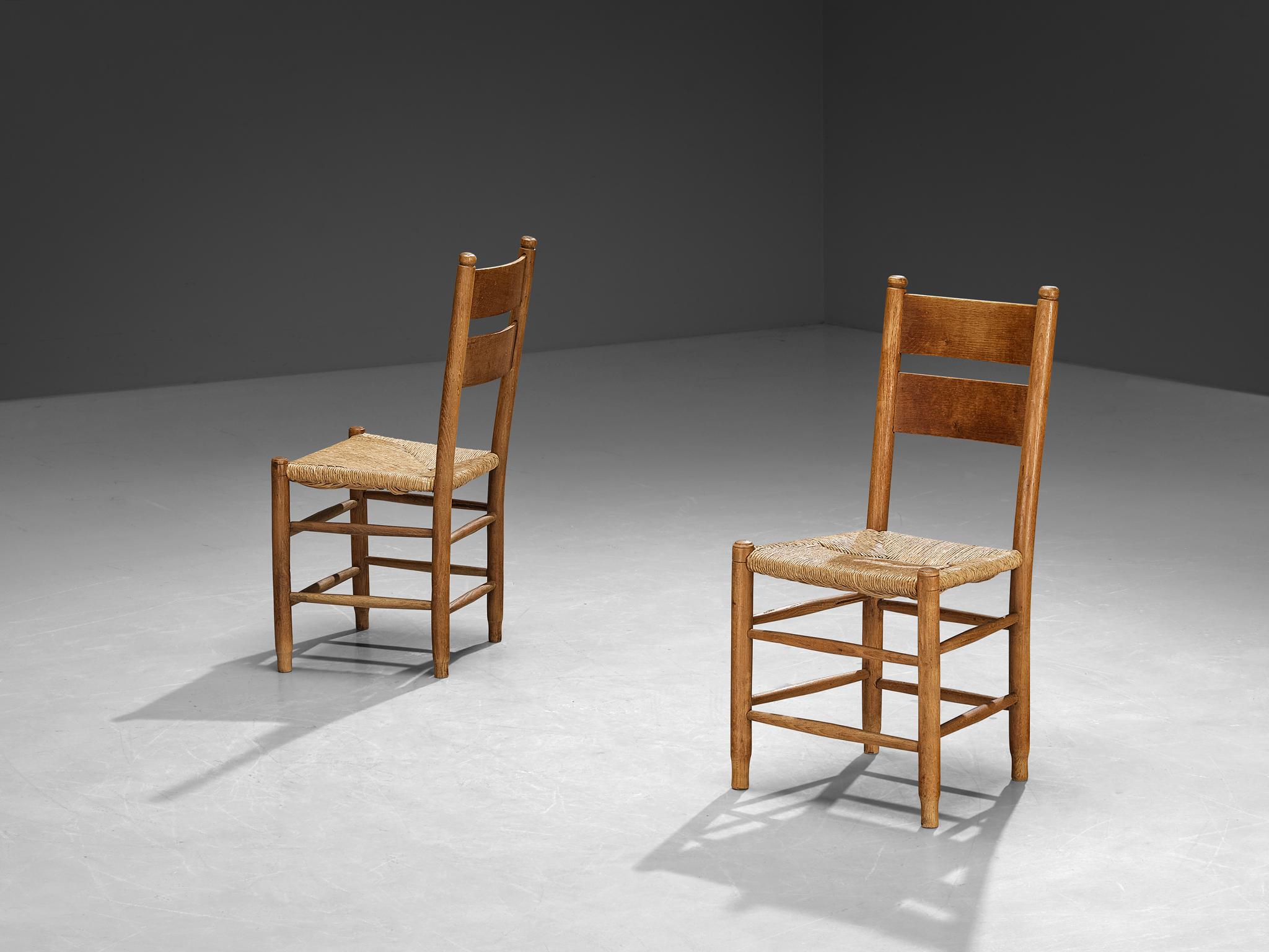 Sedie rustiche danesi in paglia e Oak in vendita 1