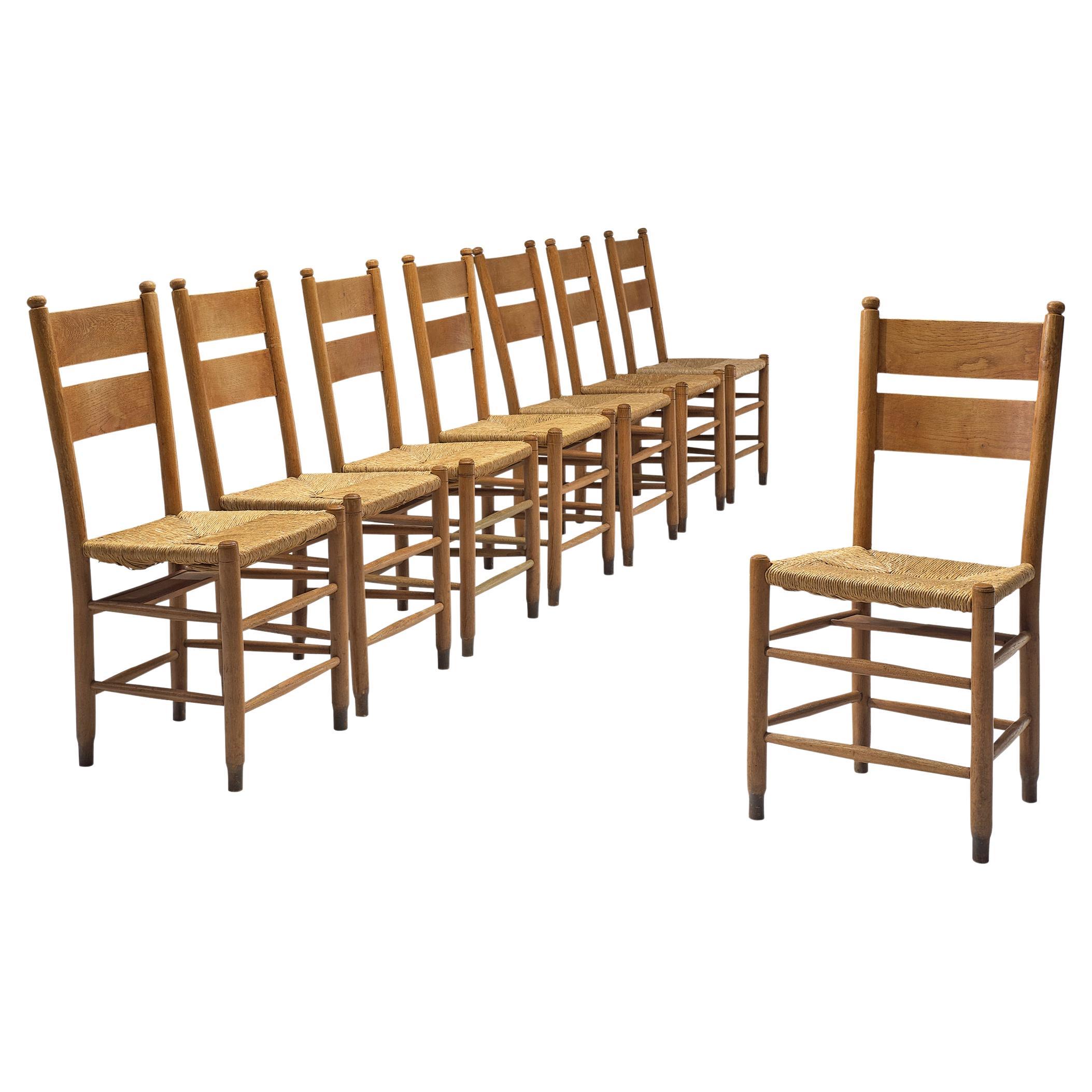 Rustikale dänische Stühle aus Stroh und Eiche