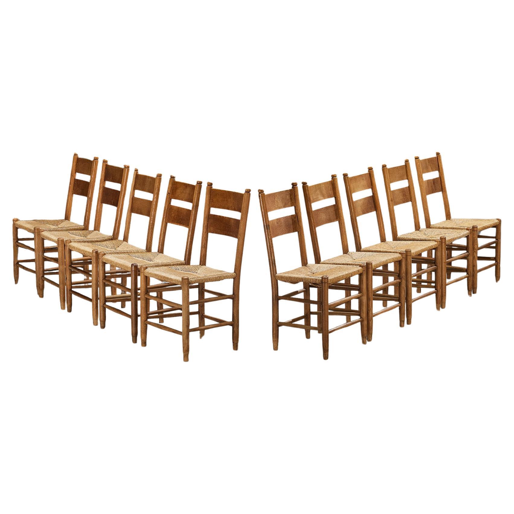 Rustic Danish Chairs in Straw and Oak