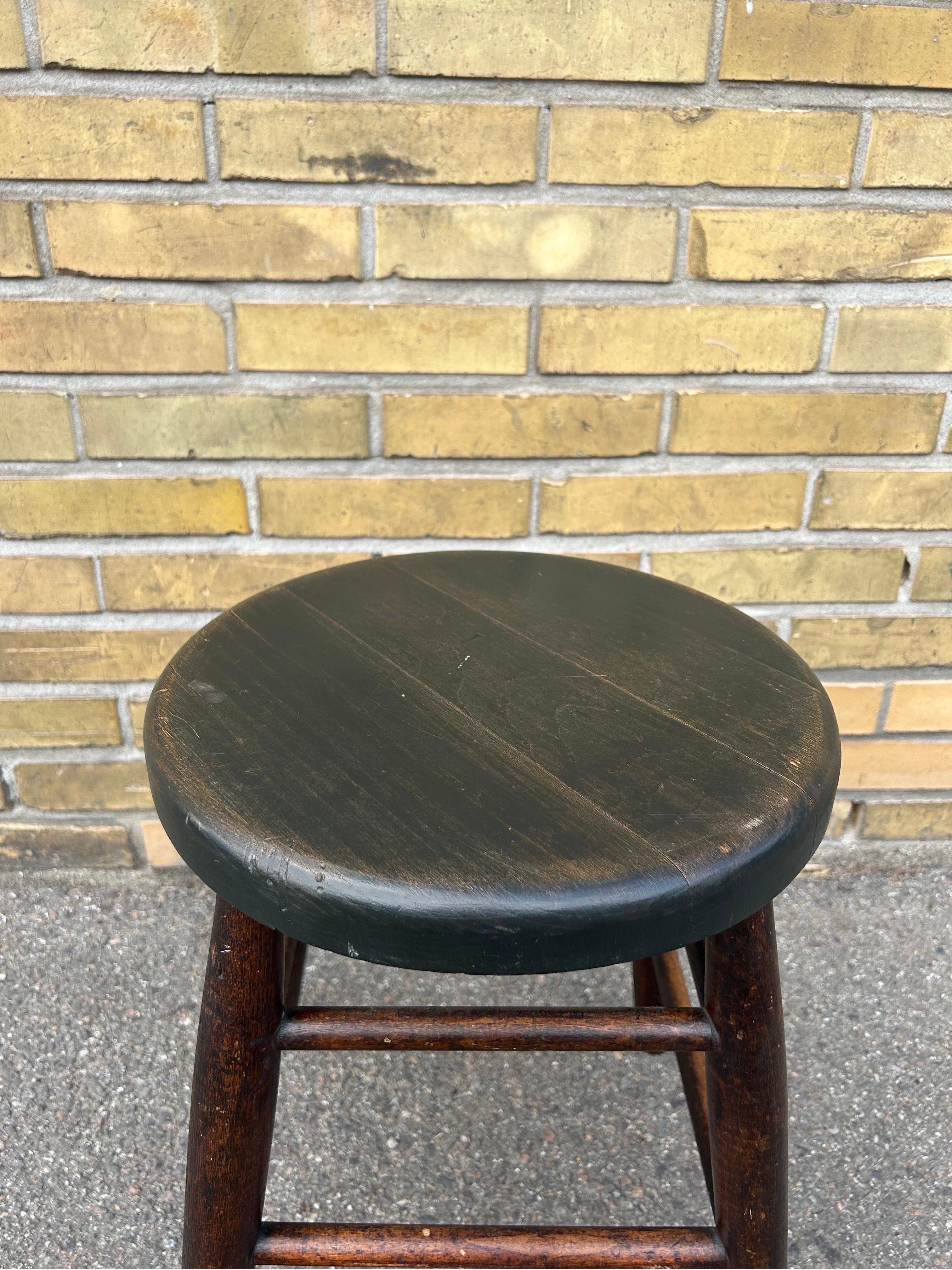 Rustic wabi Sabi style of milking stool in solid dark stained beechwood made in Denmark in the 1950s.

The stool is in good condition with a beautiful and signs of use which adds charm to the stool.
The stool is similar to French stools which