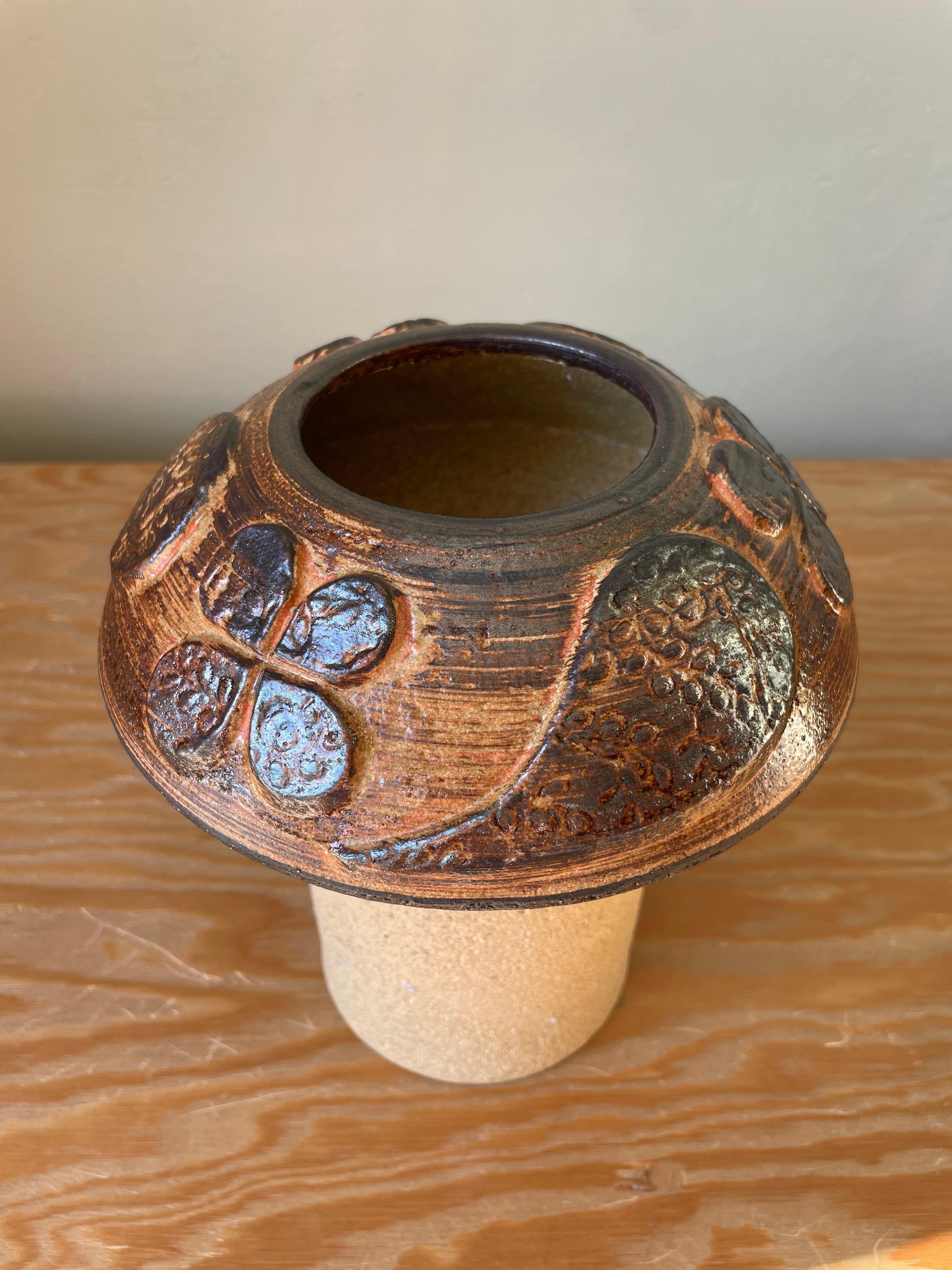 Unglazed Haico Nitzsche Rustic Danish Modern Stoneware Vase, 1970s For Sale