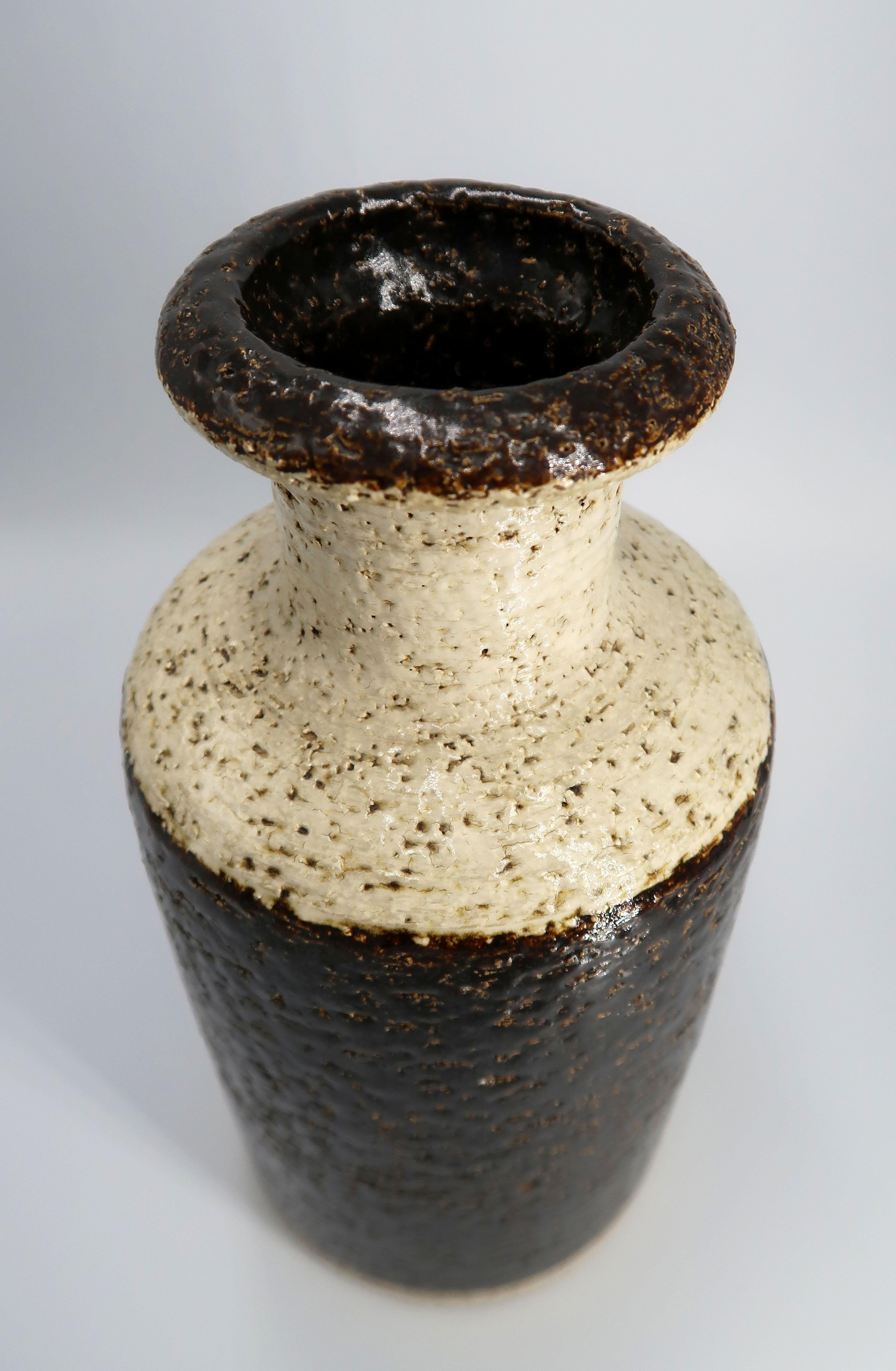 Mid-Century Modern Rustic Danish Modern Handmade Ceramic Brown, Cream Vase by Søholm, 1960s