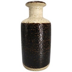 Rustic Danish Modern Handmade Ceramic Brown, Cream Vase by Søholm, 1960s