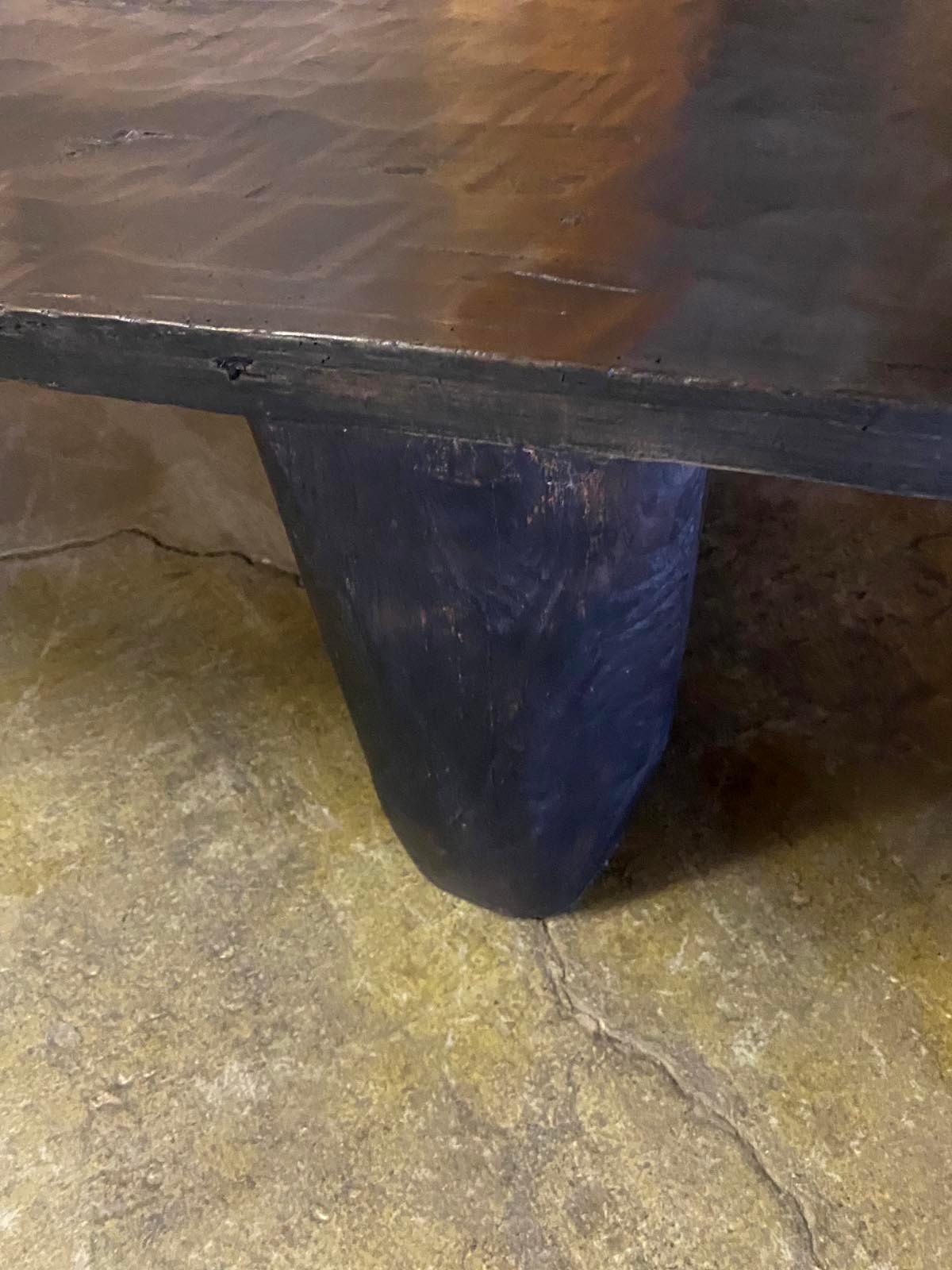 Wood Rustic Dark Coffee Table With Conical Legs